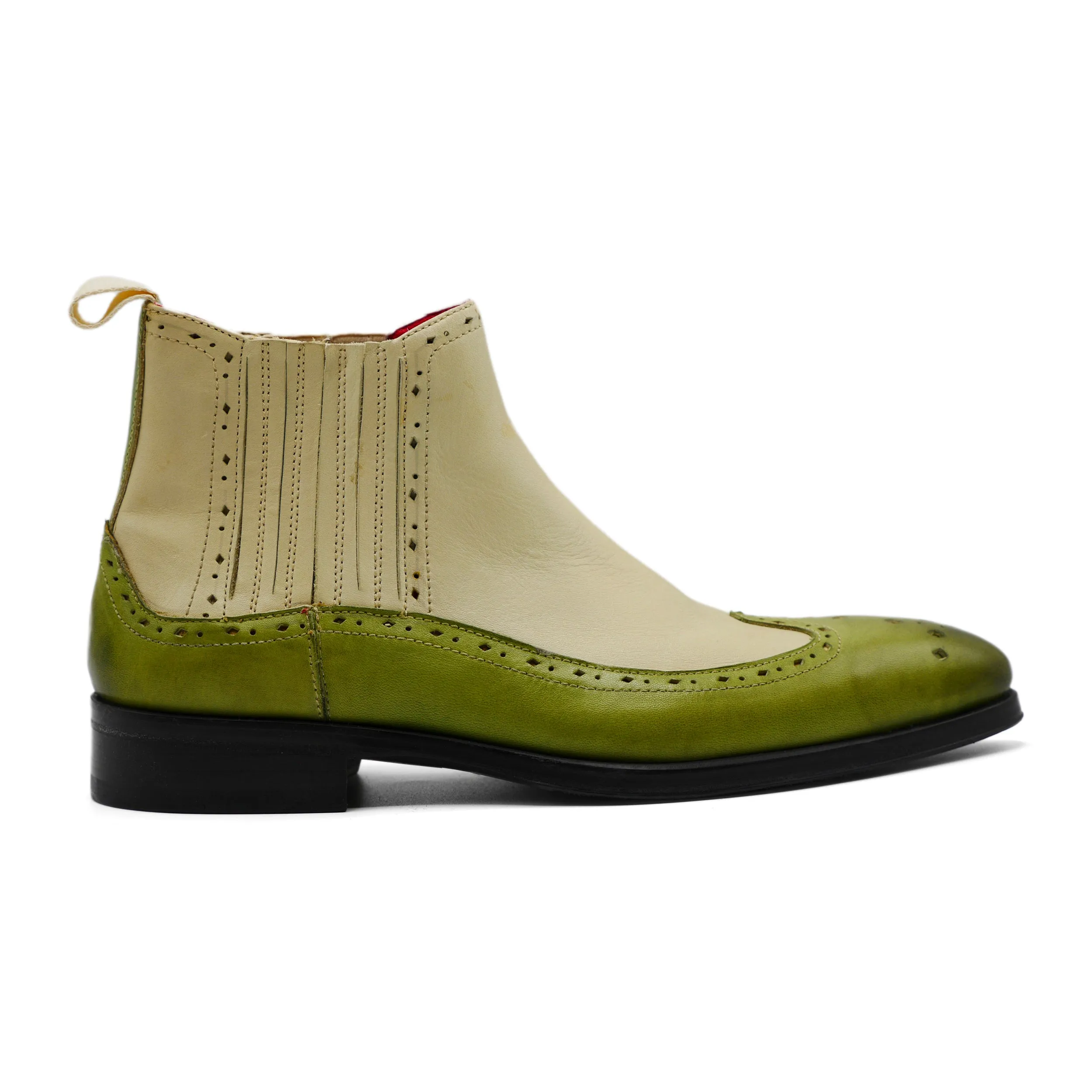 1365 - Green/ Beige Chelsea Brogue All Day Comfort Street Style Boots