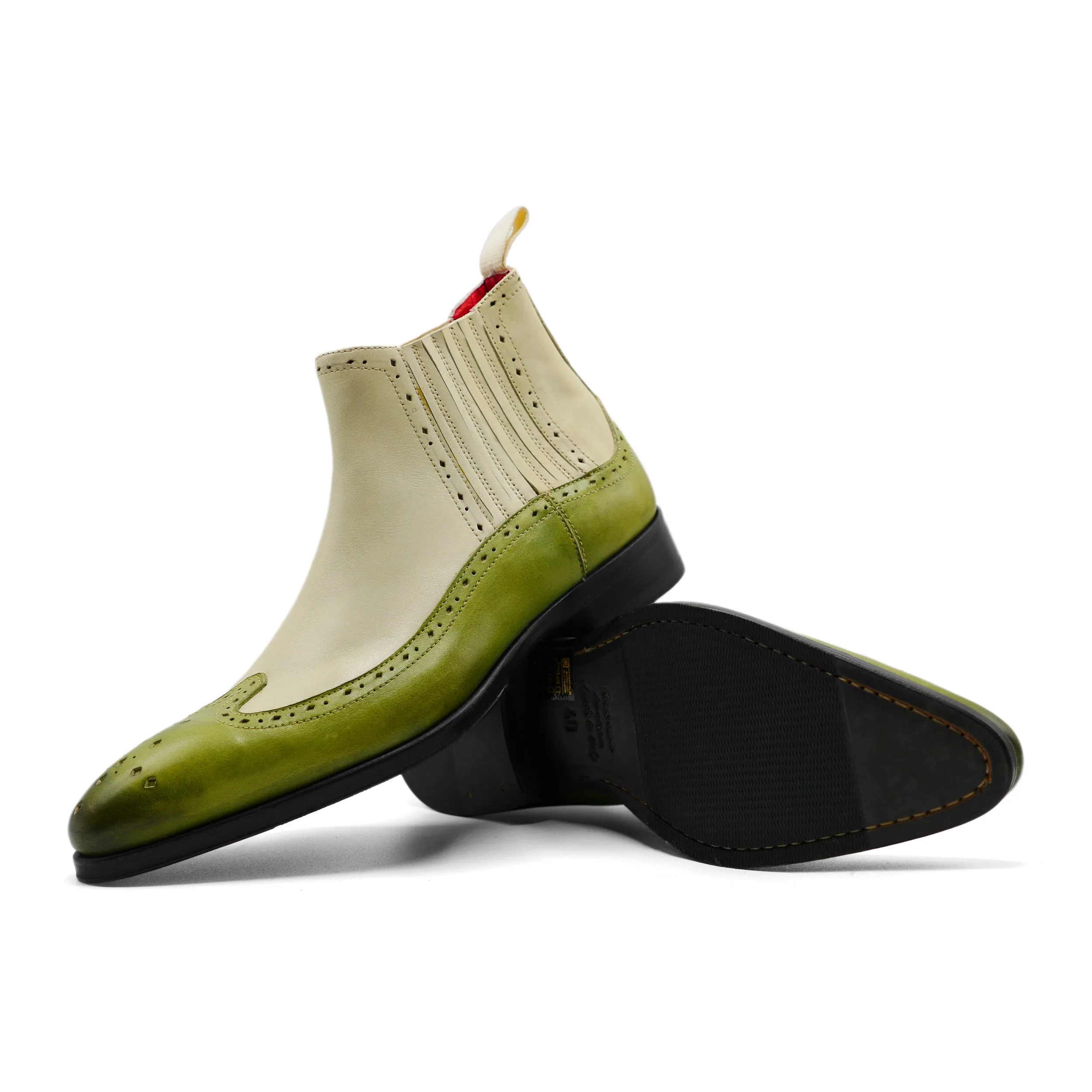 Street Savvy Anti Skid 1365 - Green/ Beige Chelsea Brogue