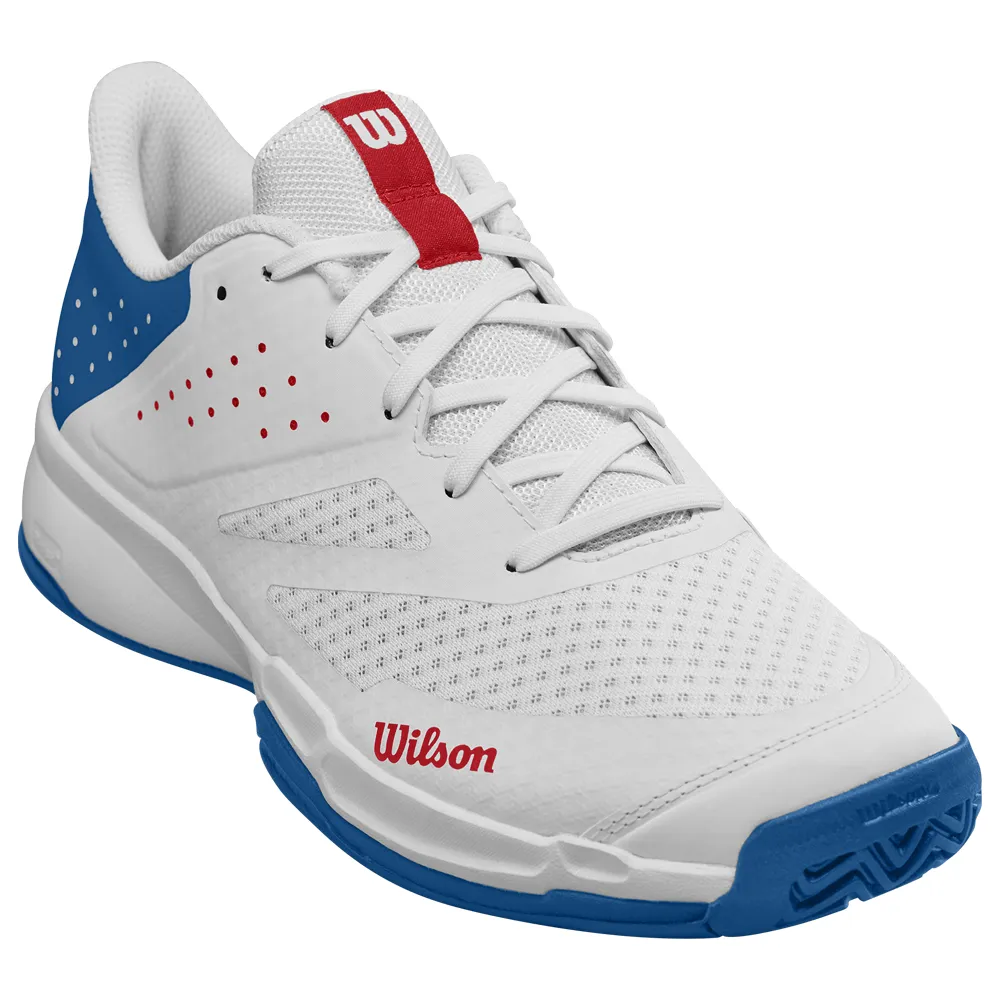 City Runners Active Adults Wilson Kaos Stroke 2.0 All Surface Tennis Shoe (Mens) - White/Deja Vu Blue/Wilson Red