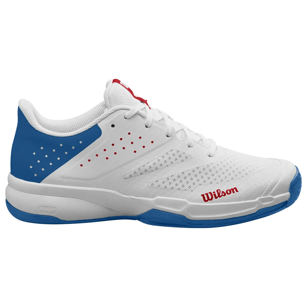 Agile Step Running Wilson Kaos Stroke 2.0 All Surface Tennis Shoe (Mens) - White/Deja Vu Blue/Wilson Red