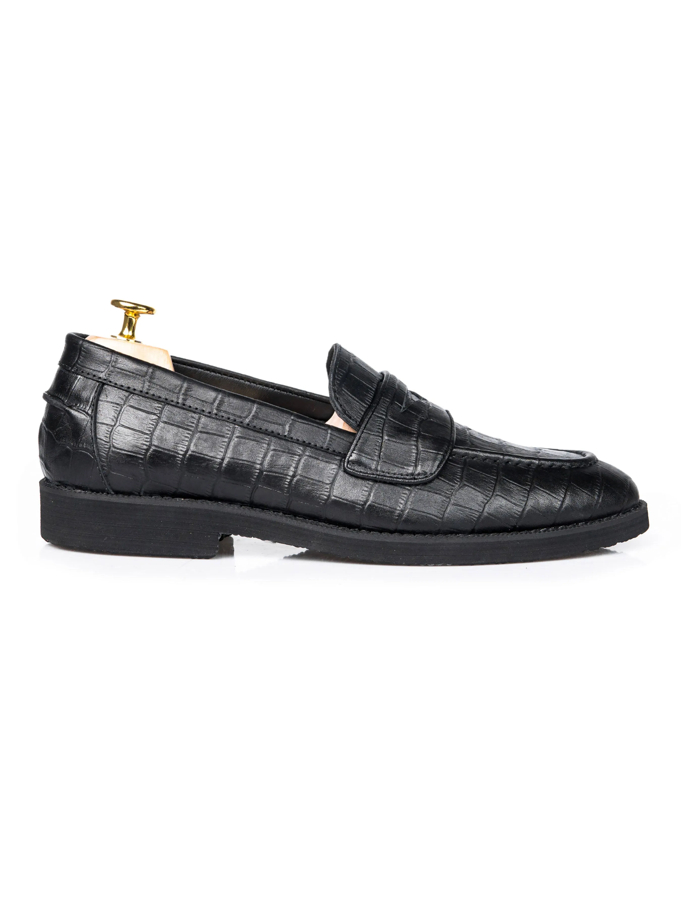 Wayne Penny Loafer - Black Croco Leather (Crepe Sole) Urban Sleek Flex Breeze