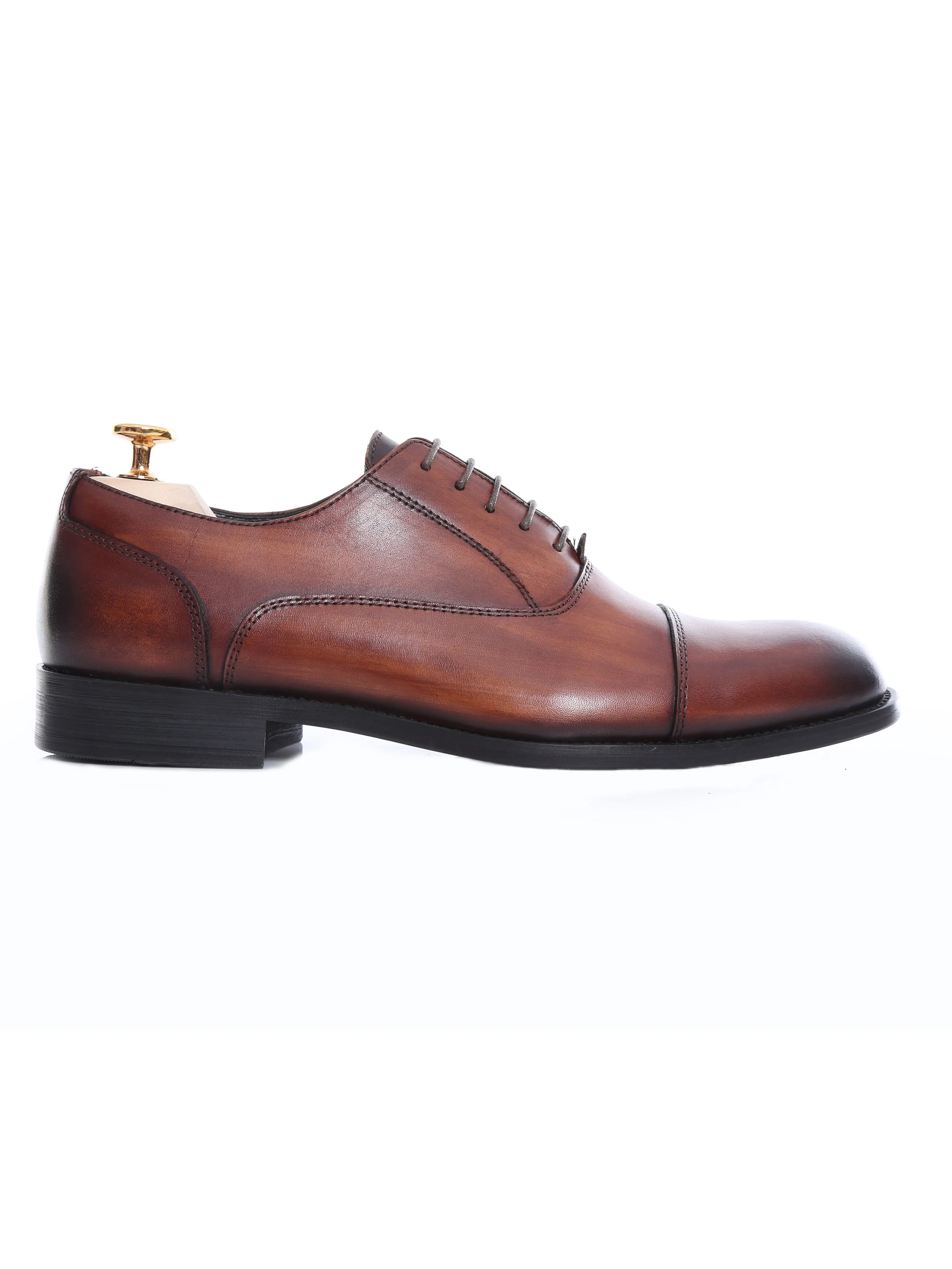 Oxford Cap Toe - Cognac Tan Lace Up (Hand Painted Patina) Leather Fit Wide fit