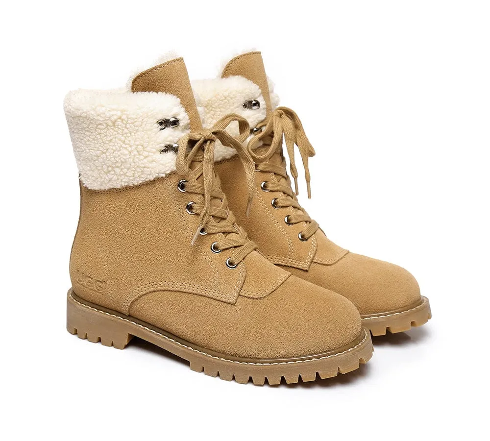 Winter Ready Boots Snow Travel AUSTRALIAN SHEPHERD? UGG Boots Women Sheepskin Wool Lace Up Chunky Mina