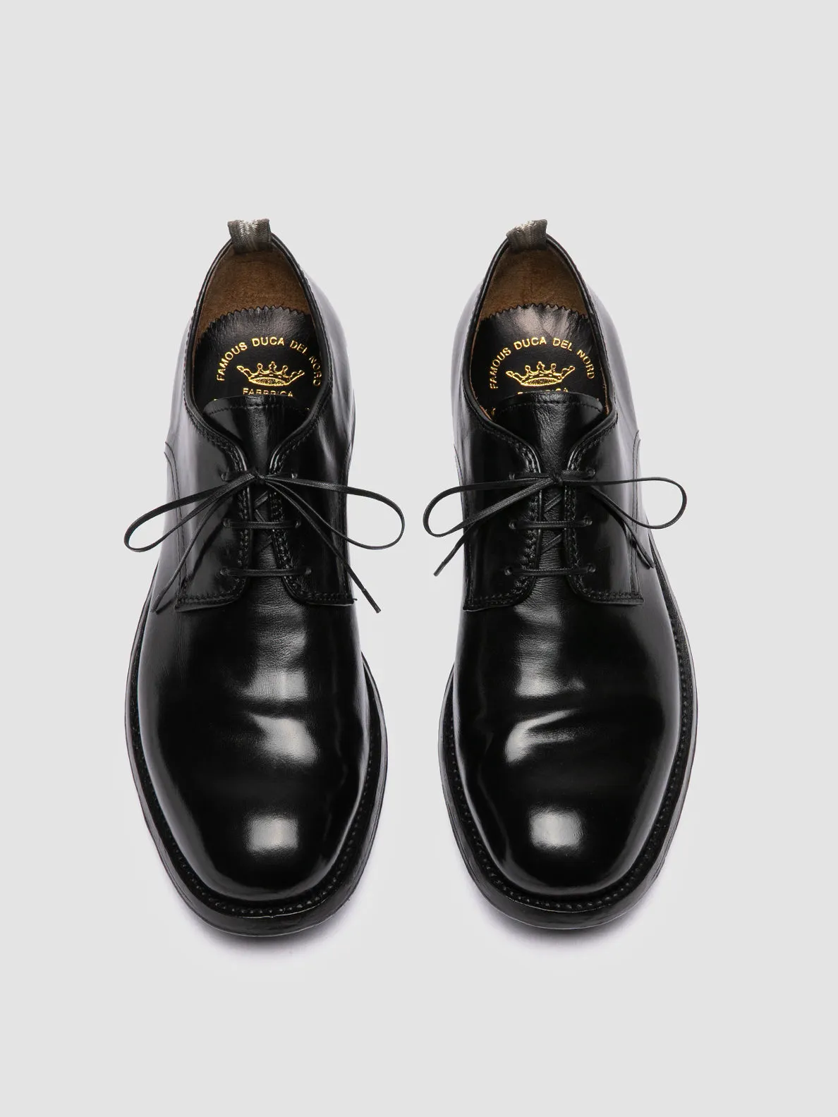 BALANCE 019 - Black Leather Derby Shoes Sleek Texture