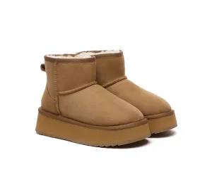 EVERAU? UGG Boots Sheepskin Wool Ankle Platform Thick Bottom Mini Classic Snowy Terrain