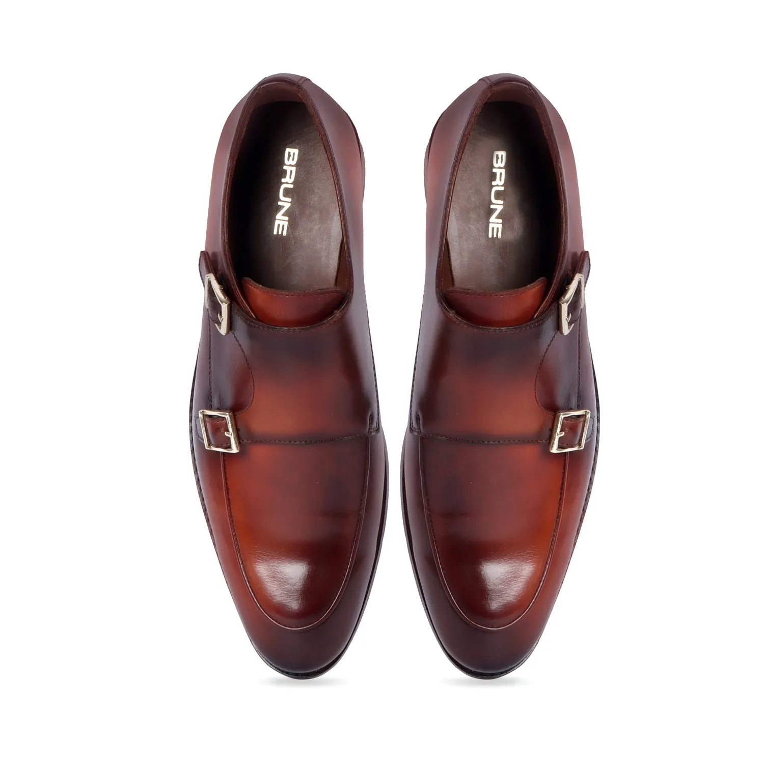 Dual Tone Double Monk Tan Genuine Leather Slip-On Shoes With Leather Sole By Brune & Bareskin Smart Pace