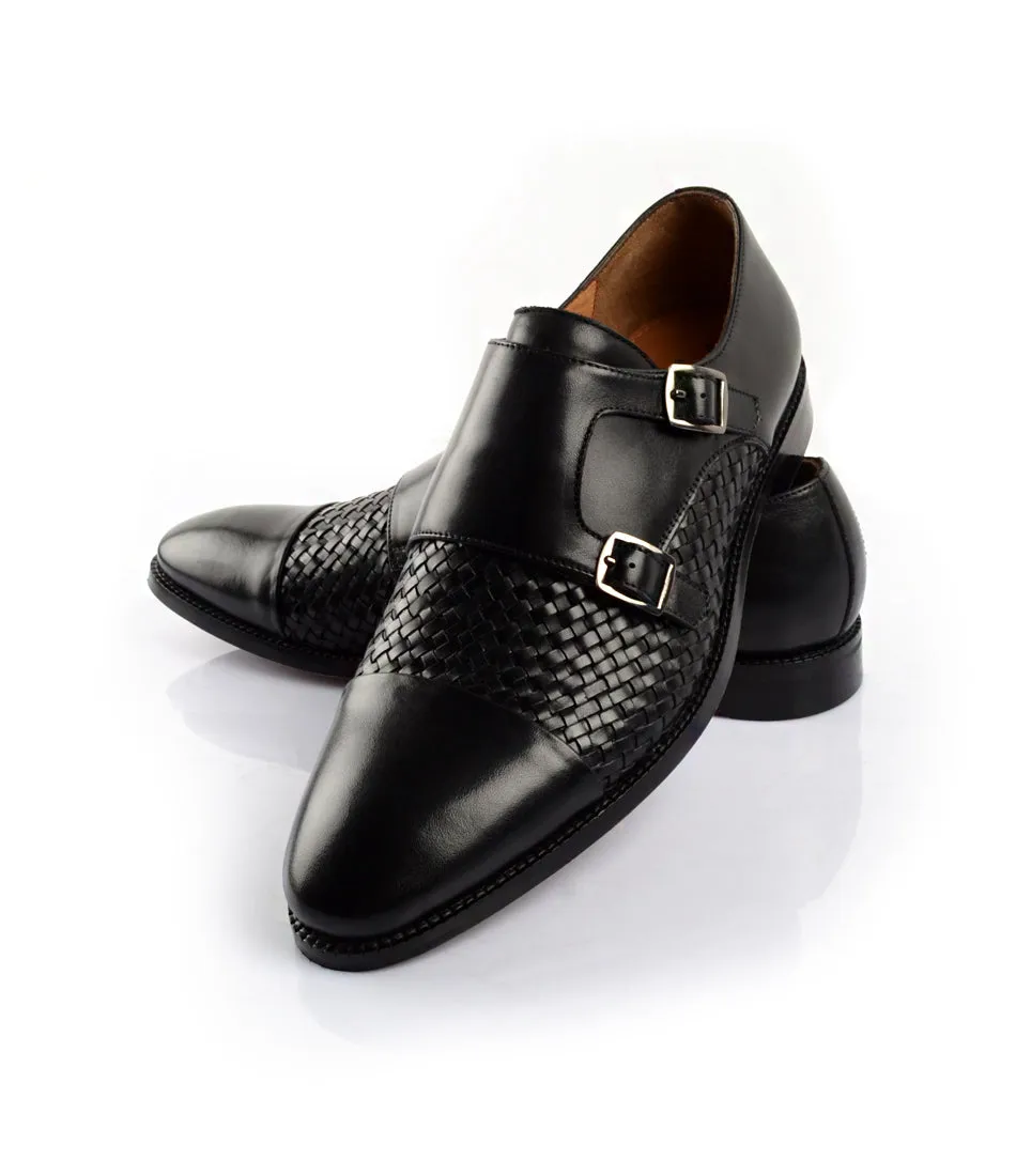 Handwoven Double Monk Straps - Black British Edge
