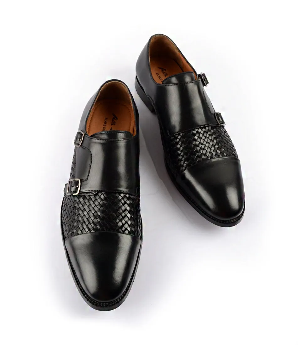 Fine Detail Handwoven Double Monk Straps - Black
