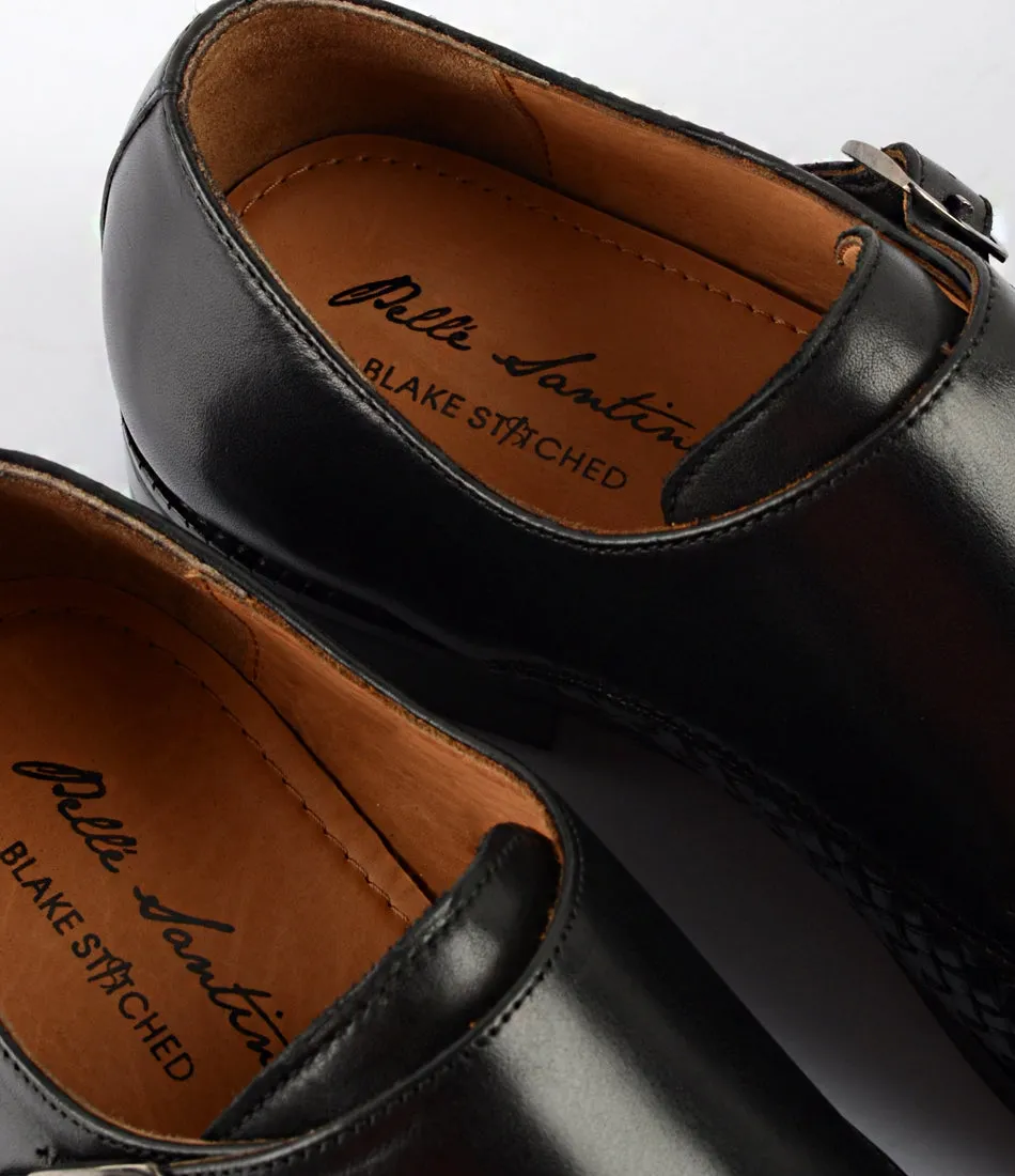 Work Day Split Leather Handwoven Double Monk Straps - Black