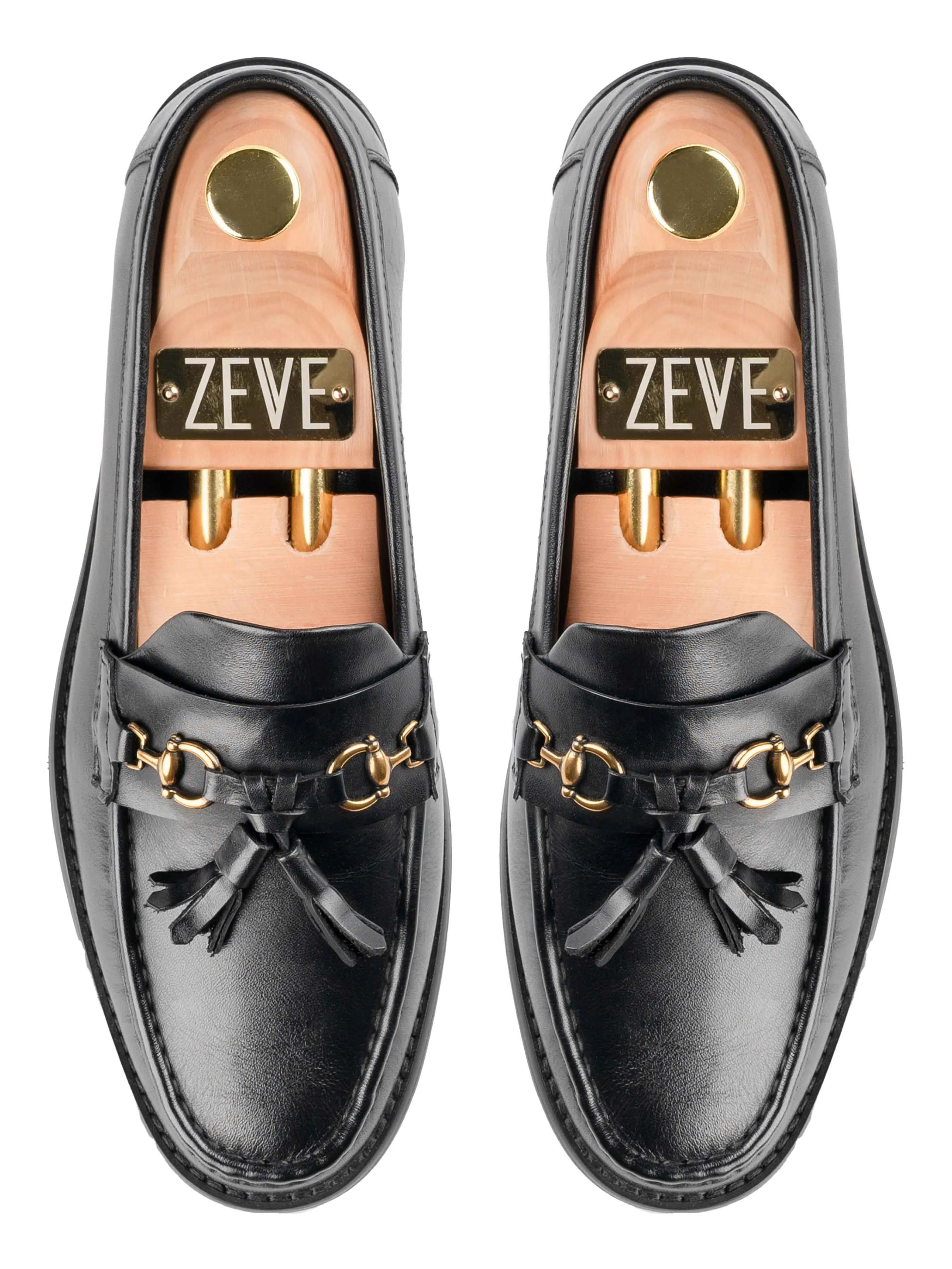 Reliable Sole Tassel Moccasin Buckle Loafer  - Solid Black Leather