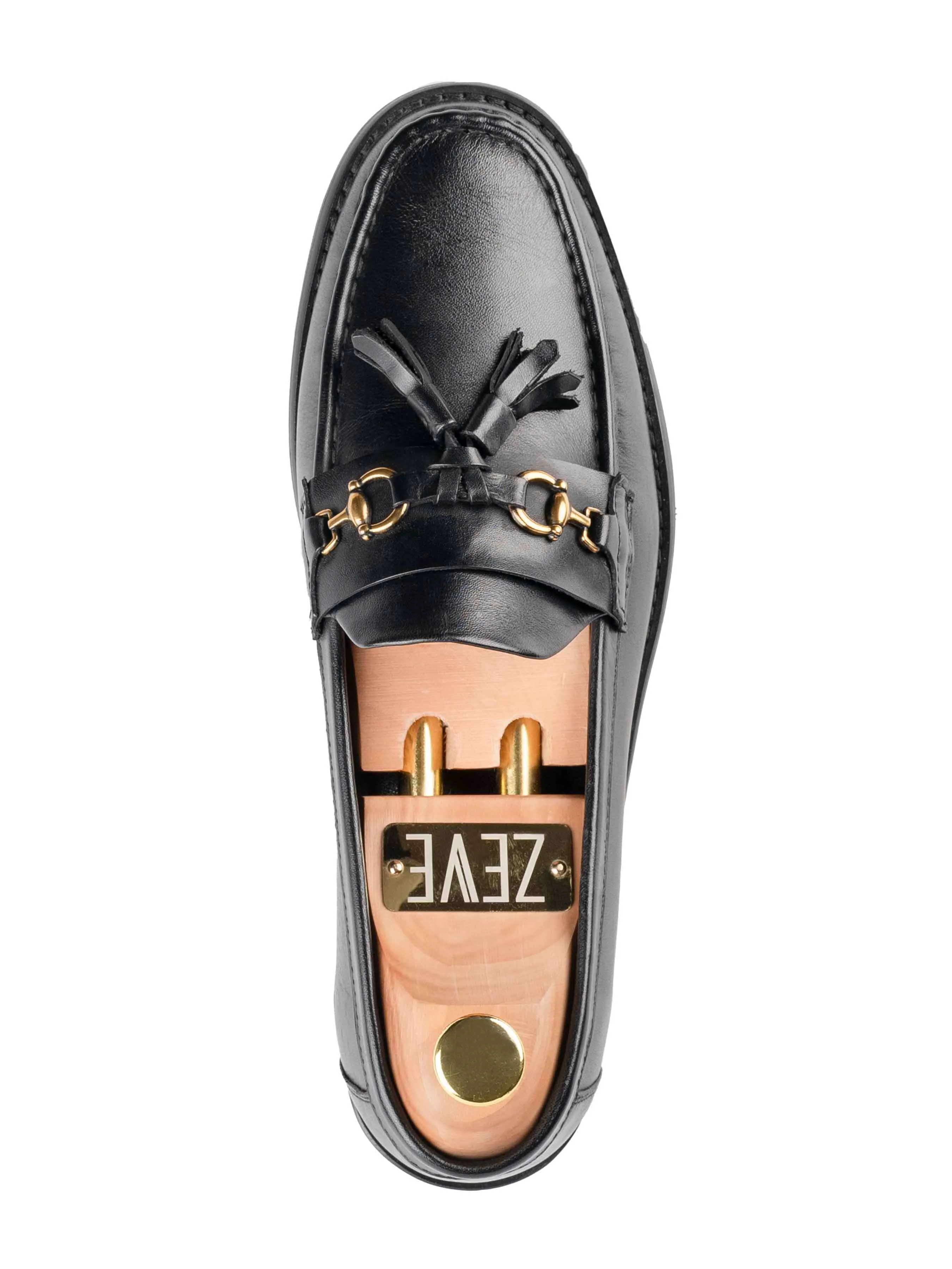 Tassel Moccasin Buckle Loafer  - Solid Black Leather Urban Lane