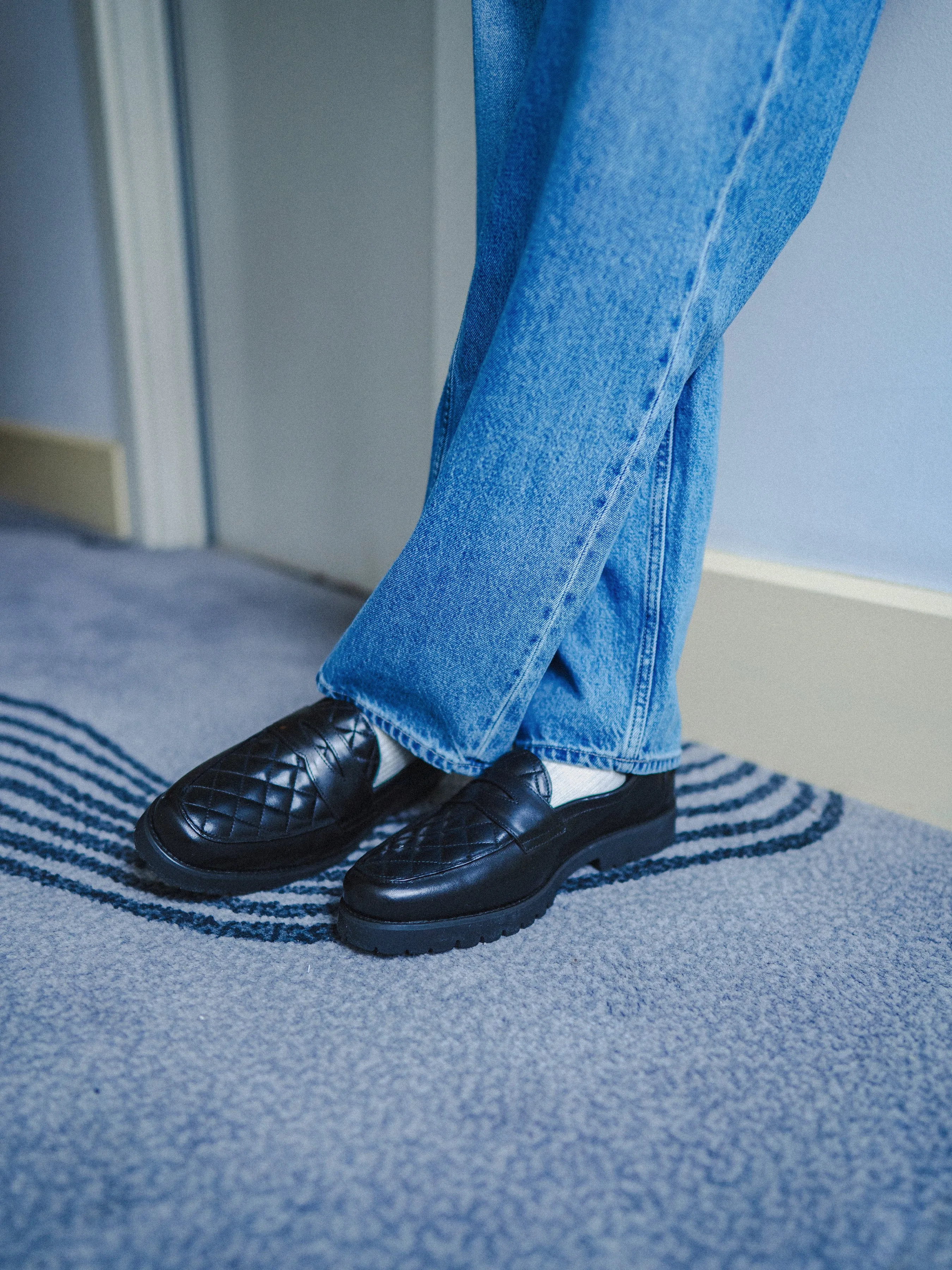 Stylish Design Anti   Slip Vadillo Penny Loafer - Solid Black Leather (Eva Combat)
