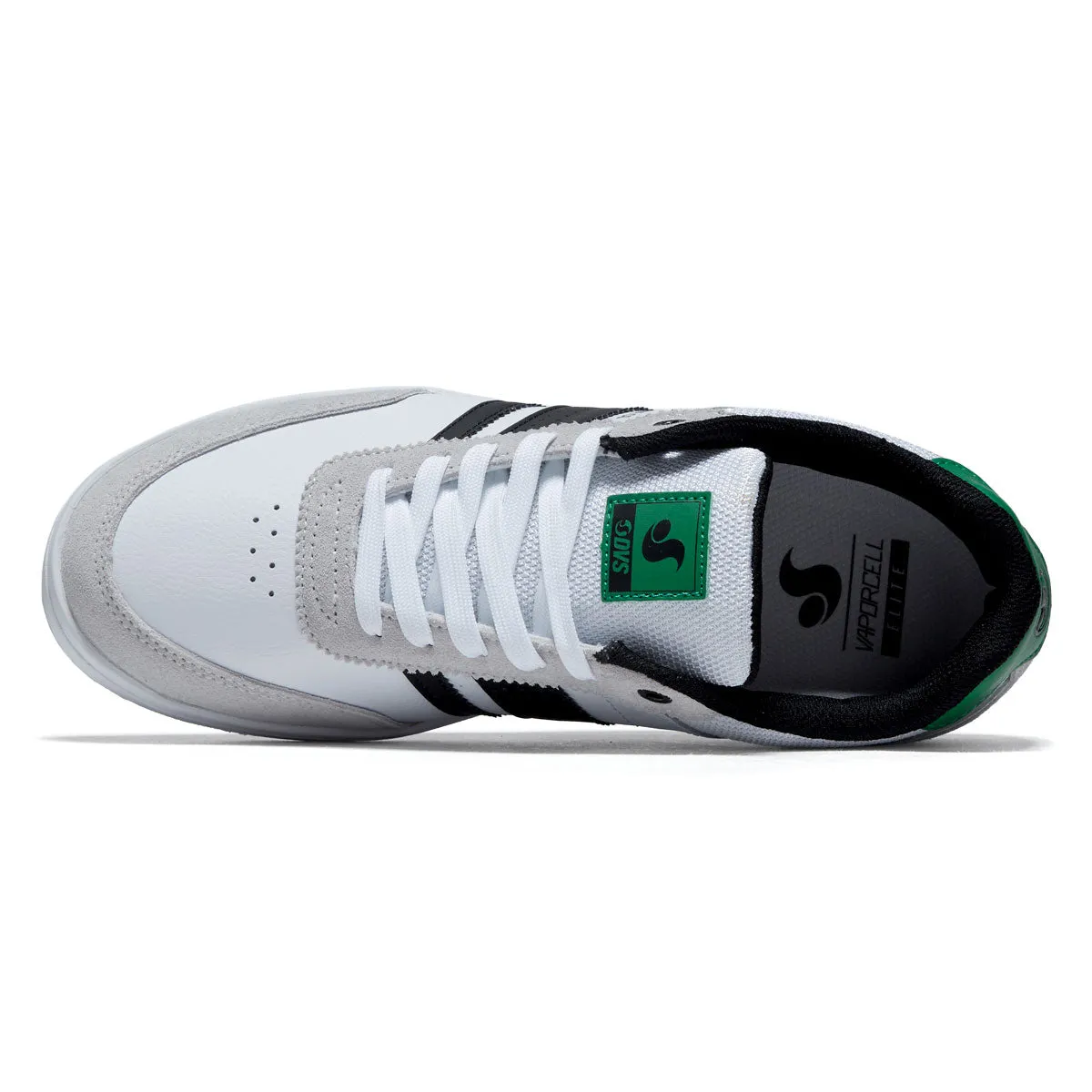 Lightweight Bold Look DVS Milan ST Shoes - White/Black/Green Suede