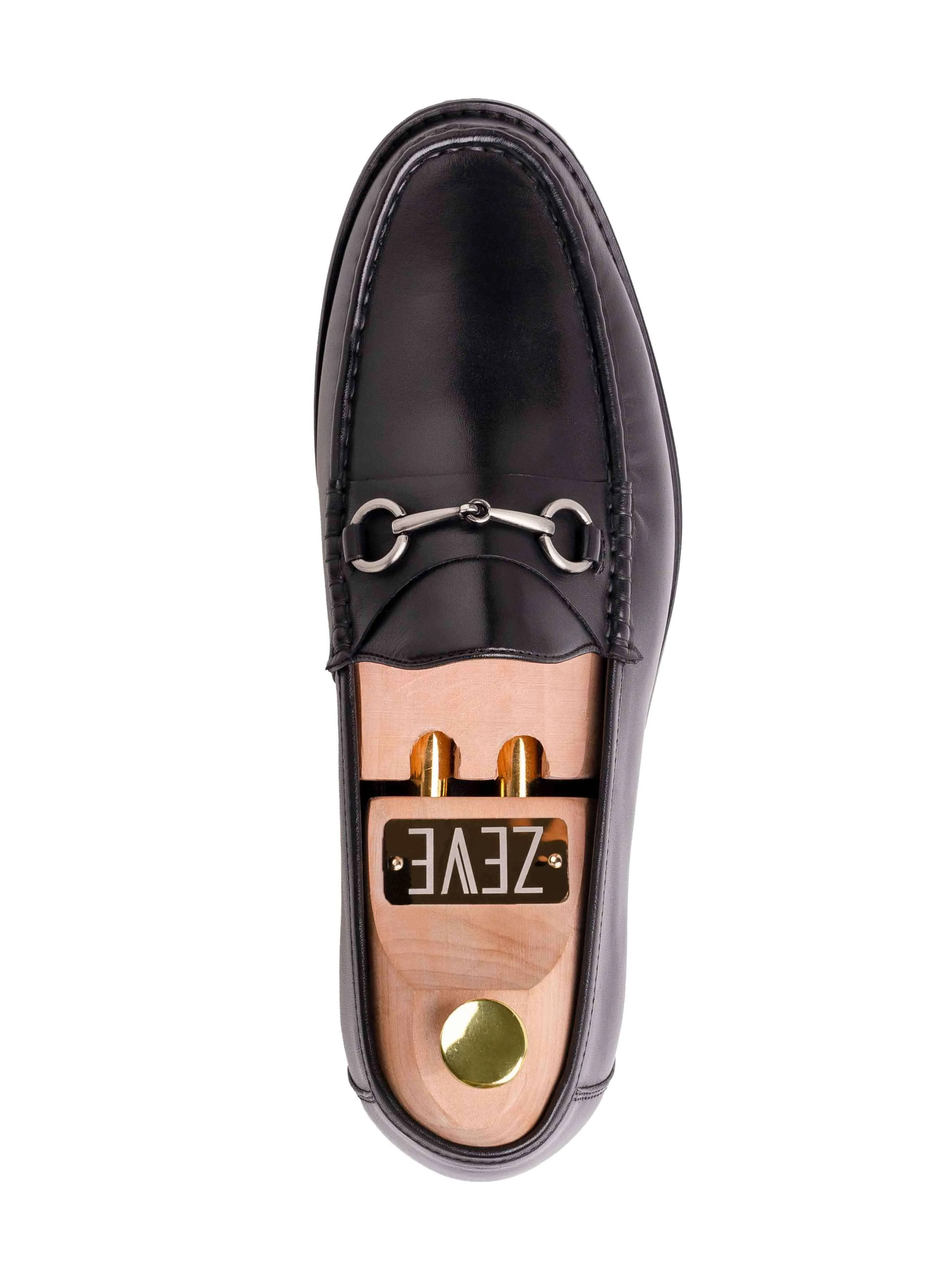 Lace   Up Mario Horsebit?Moccasin?Loafer - Black Leather (Silver Buckle)