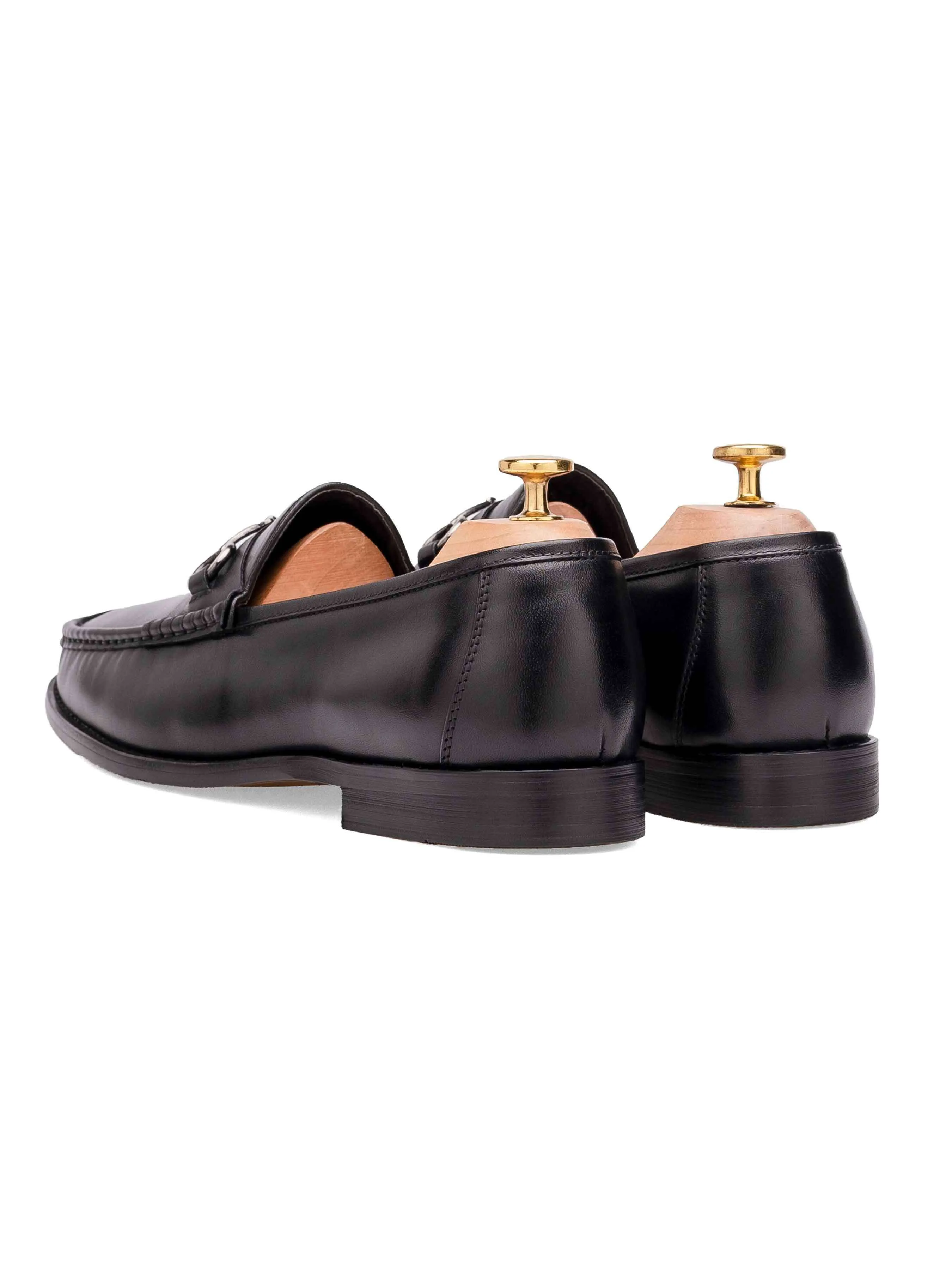 Easy Slip-On Mario Horsebit?Moccasin?Loafer - Black Leather (Silver Buckle)