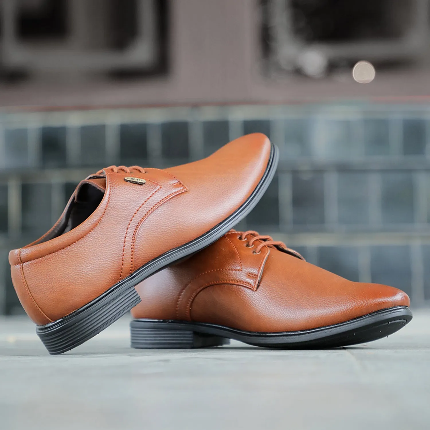 Fortune Tan Formal Lacing Derby Shoes For Men HOL-130E By Liberty Subtle Grain Breathable Comfort Wear