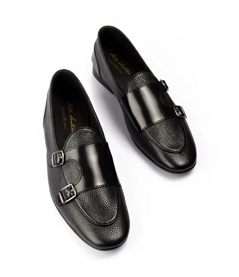 Event Proof Black Milled Double Monk Loafers - Ultra-Flex