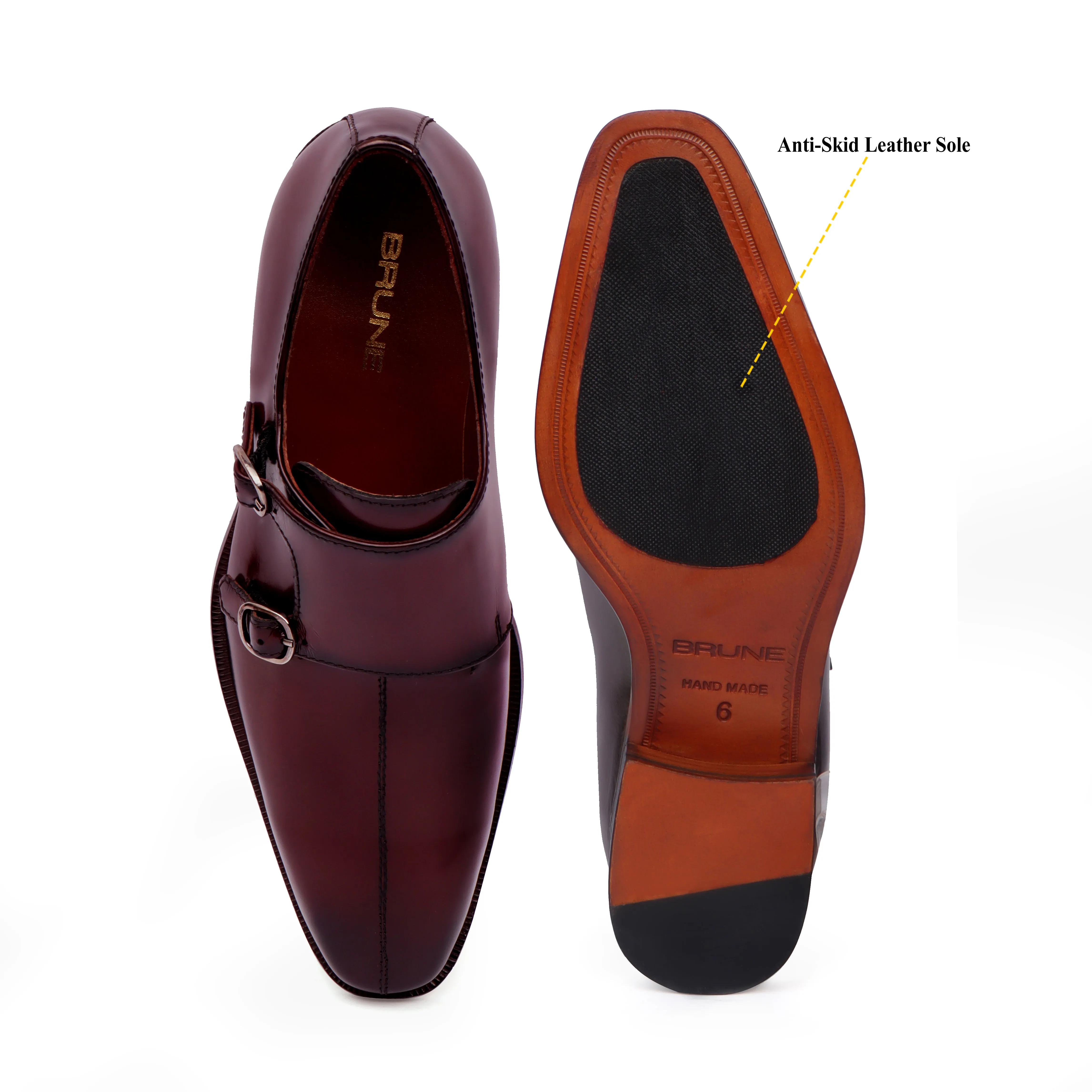 Wine Sleek Apron Toe Slip-On Shoes Double Monk Patent Leather Business Summit