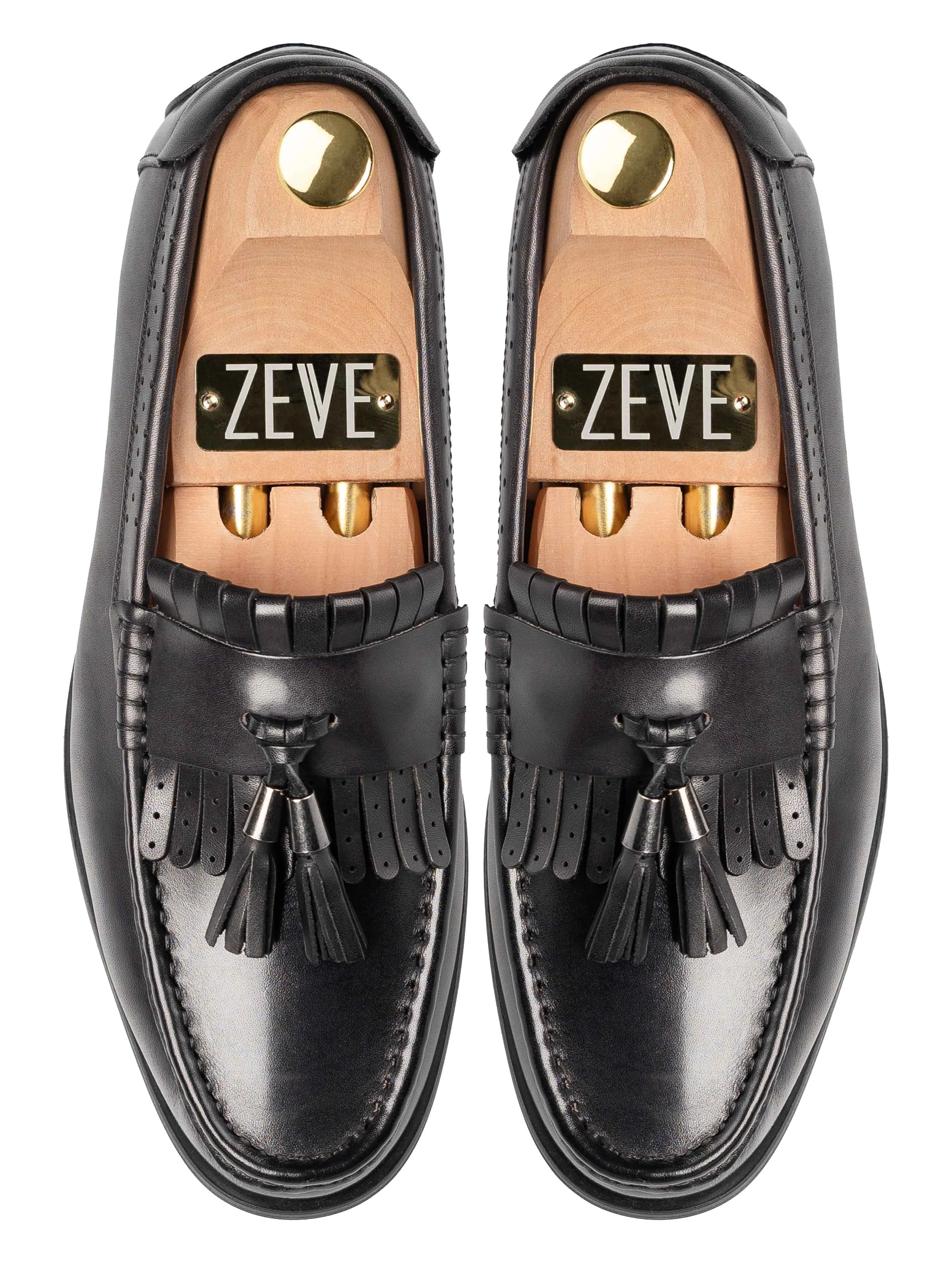 Fringe Classic Loafer - Black Grey with Tassel (Hand Painted Patina) Step Calm