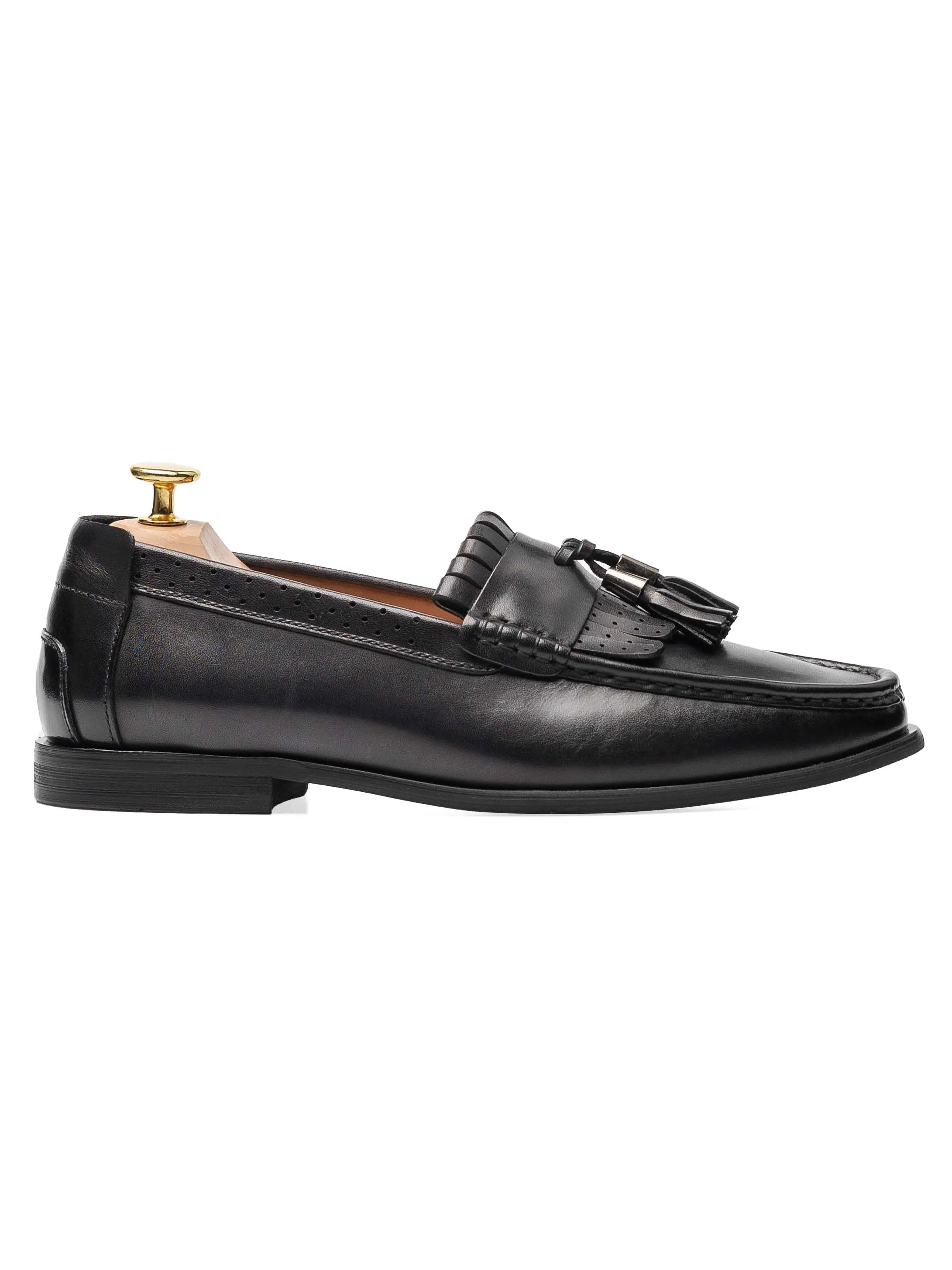 Fringe Classic Loafer - Black Grey with Tassel (Hand Painted Patina) Versatile Walking Shoes Versatile Style