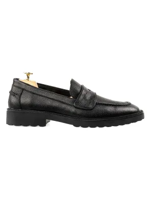 City Hold Wayne Penny Loafer - Black Pebble Grain Leather (Combat Sole)