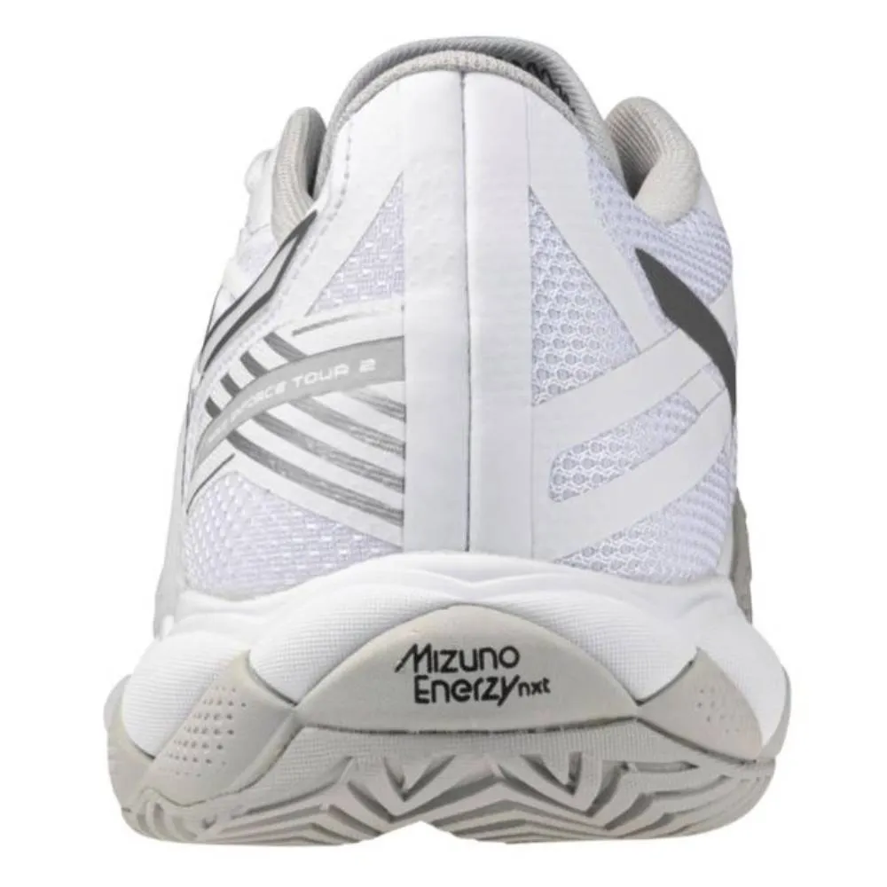 Running Comfortable Mizuno Wave Enforce Tour 2 AC Women's Tennis Shoe (White/Silver)