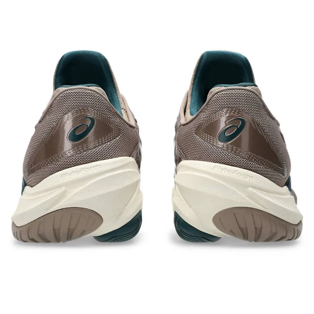 Comfort Trail lace up closure Asics Court FF 3 Men's Tennis Shoe (Taupe Grey/White)