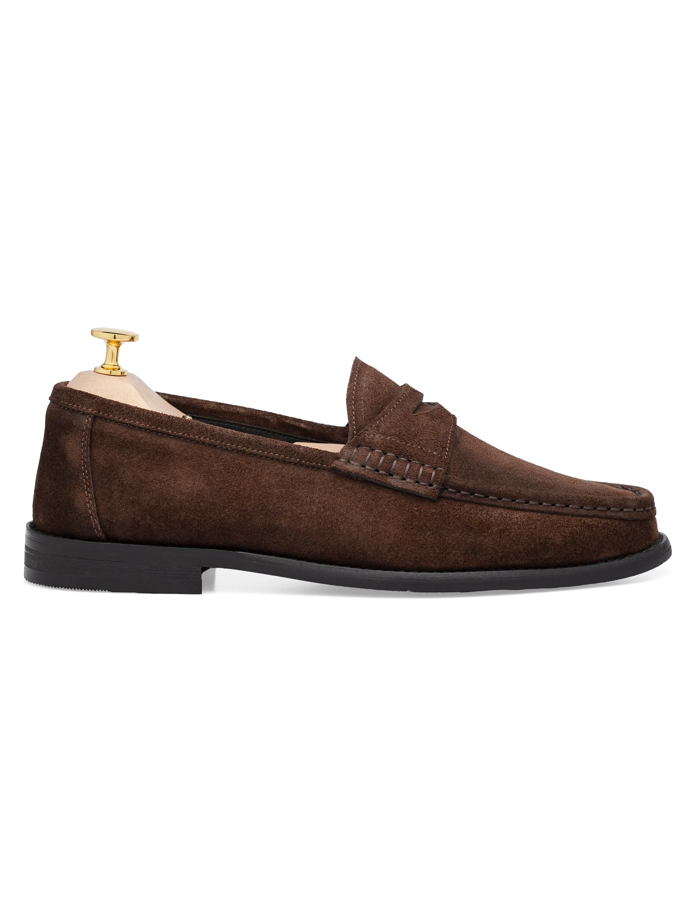 Penny Moccasin Loafer - Tobacco Brown Suede Leather Grass Path