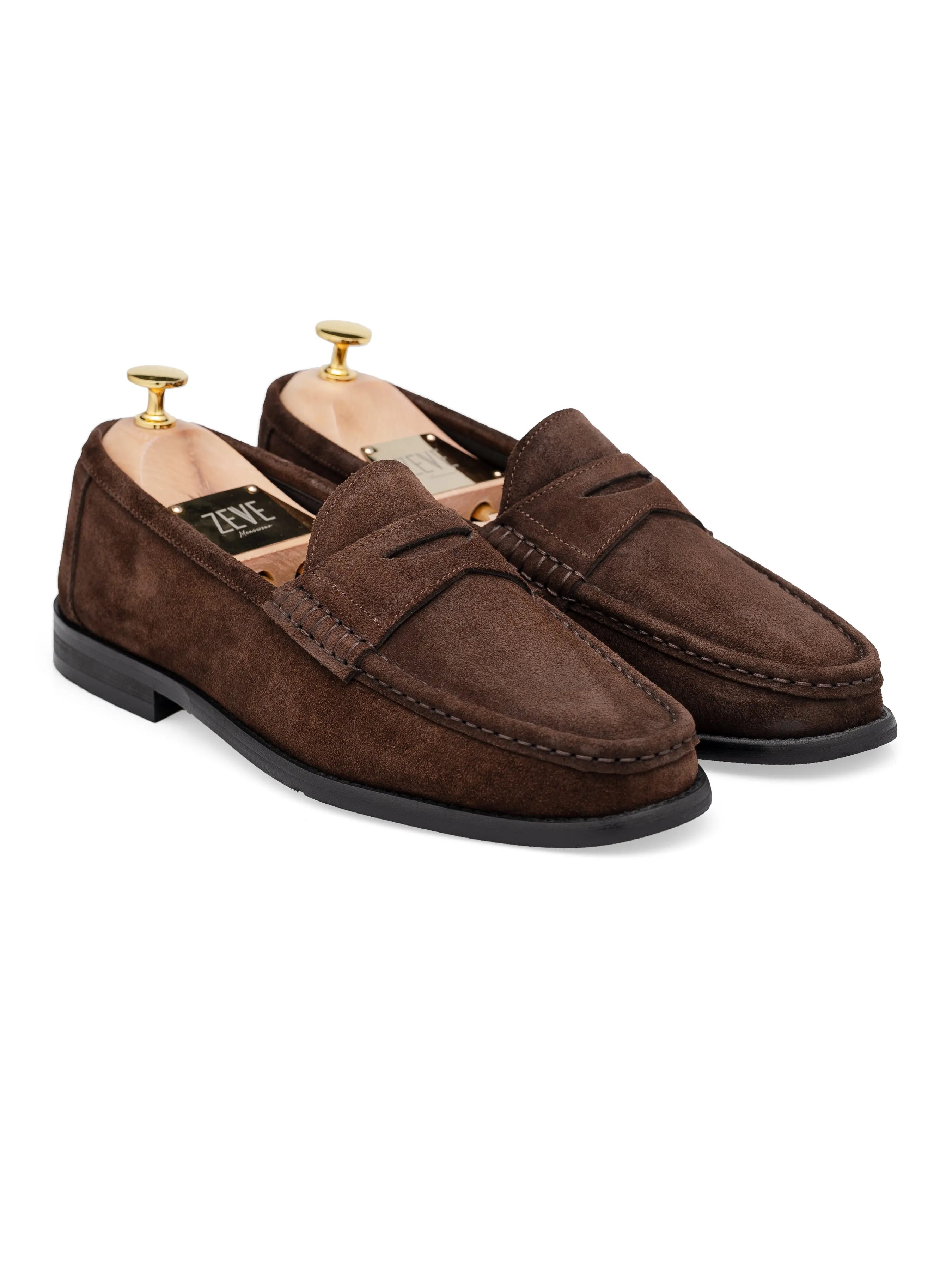 Practical Look Penny Moccasin Loafer - Tobacco Brown Suede Leather