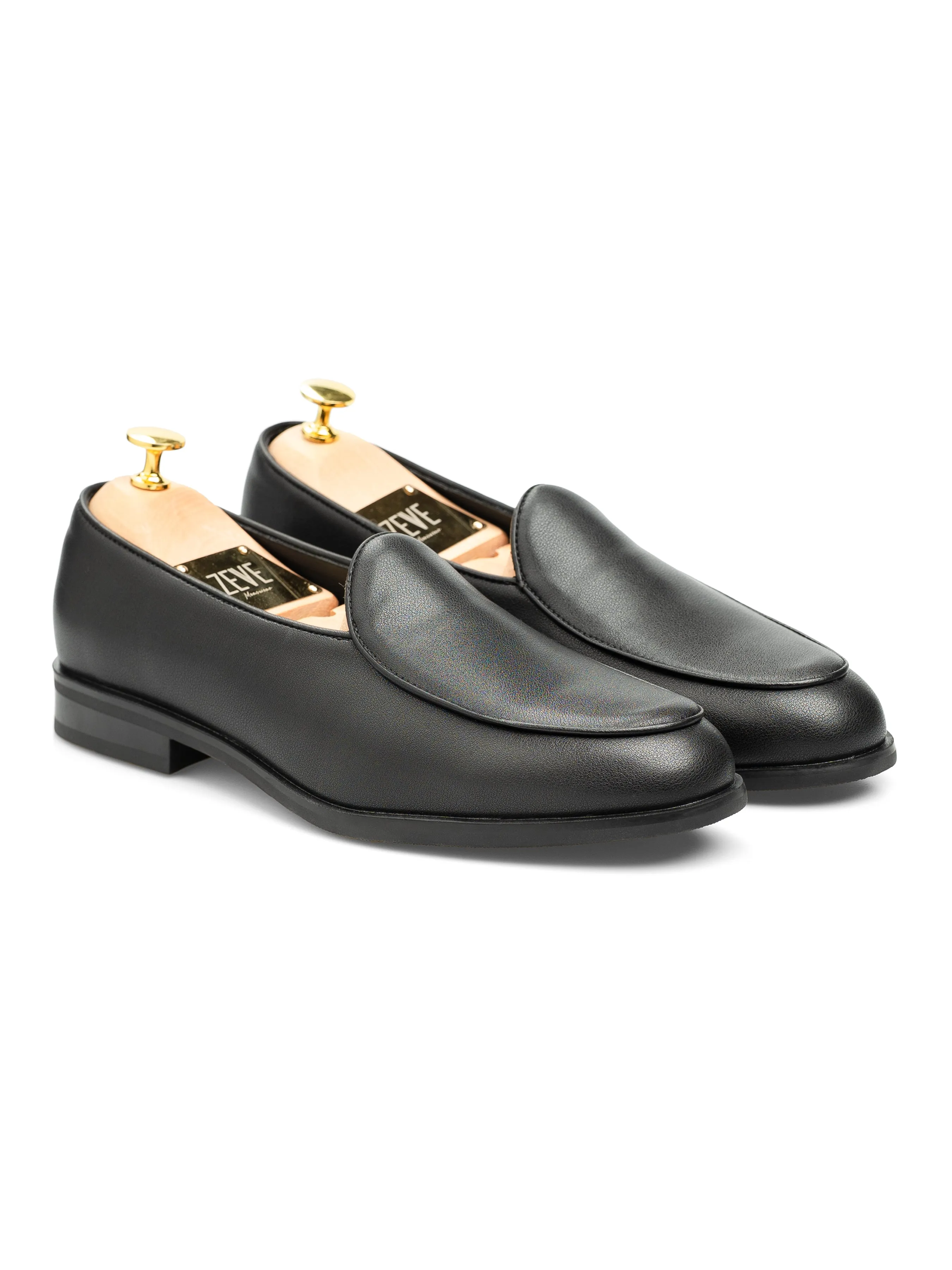 Light support Hook And Loop Belgian Loafer - Solid Black Leather