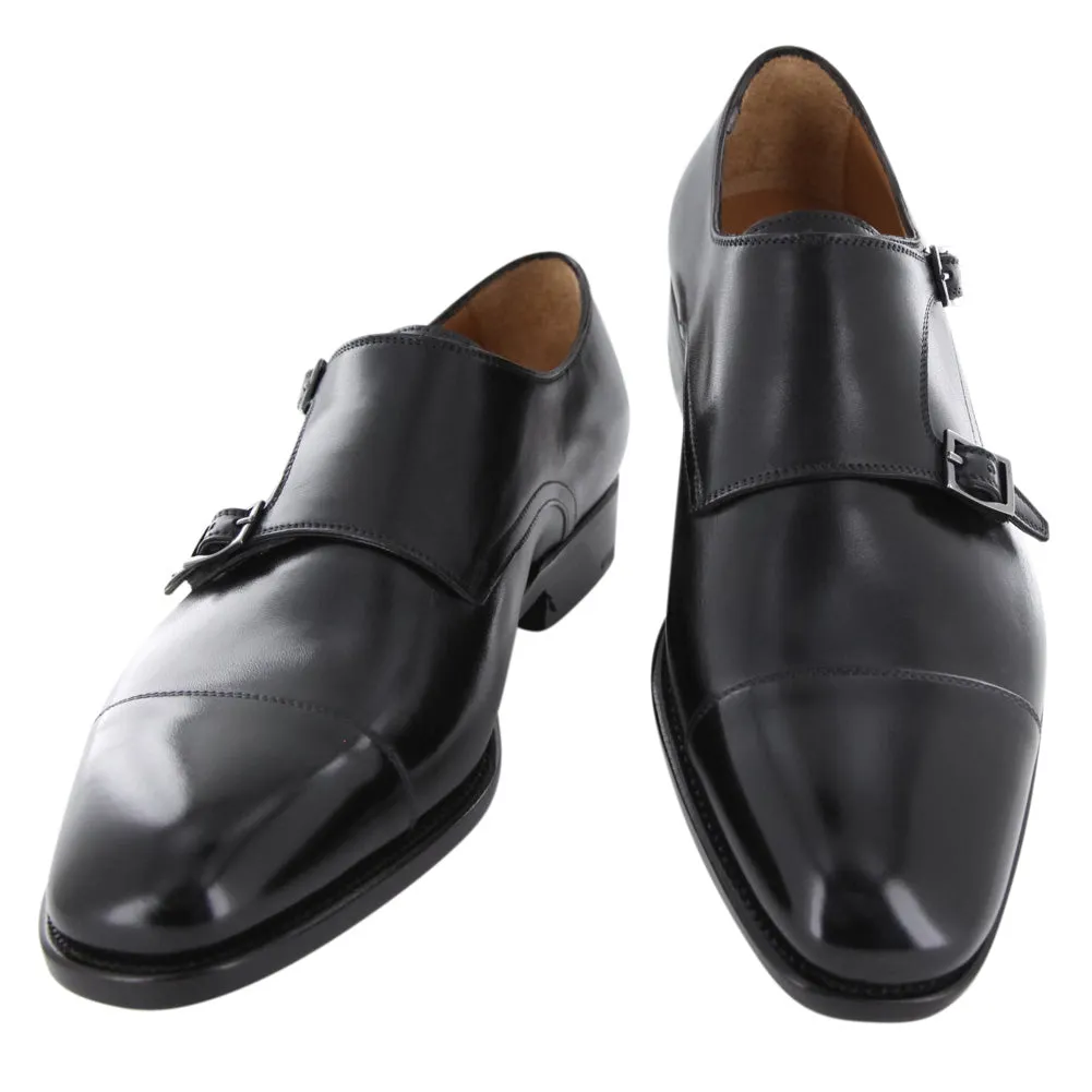 Calm Walk Boardroom Style Fiori Di Lusso Black Double Monk Strap Shoes