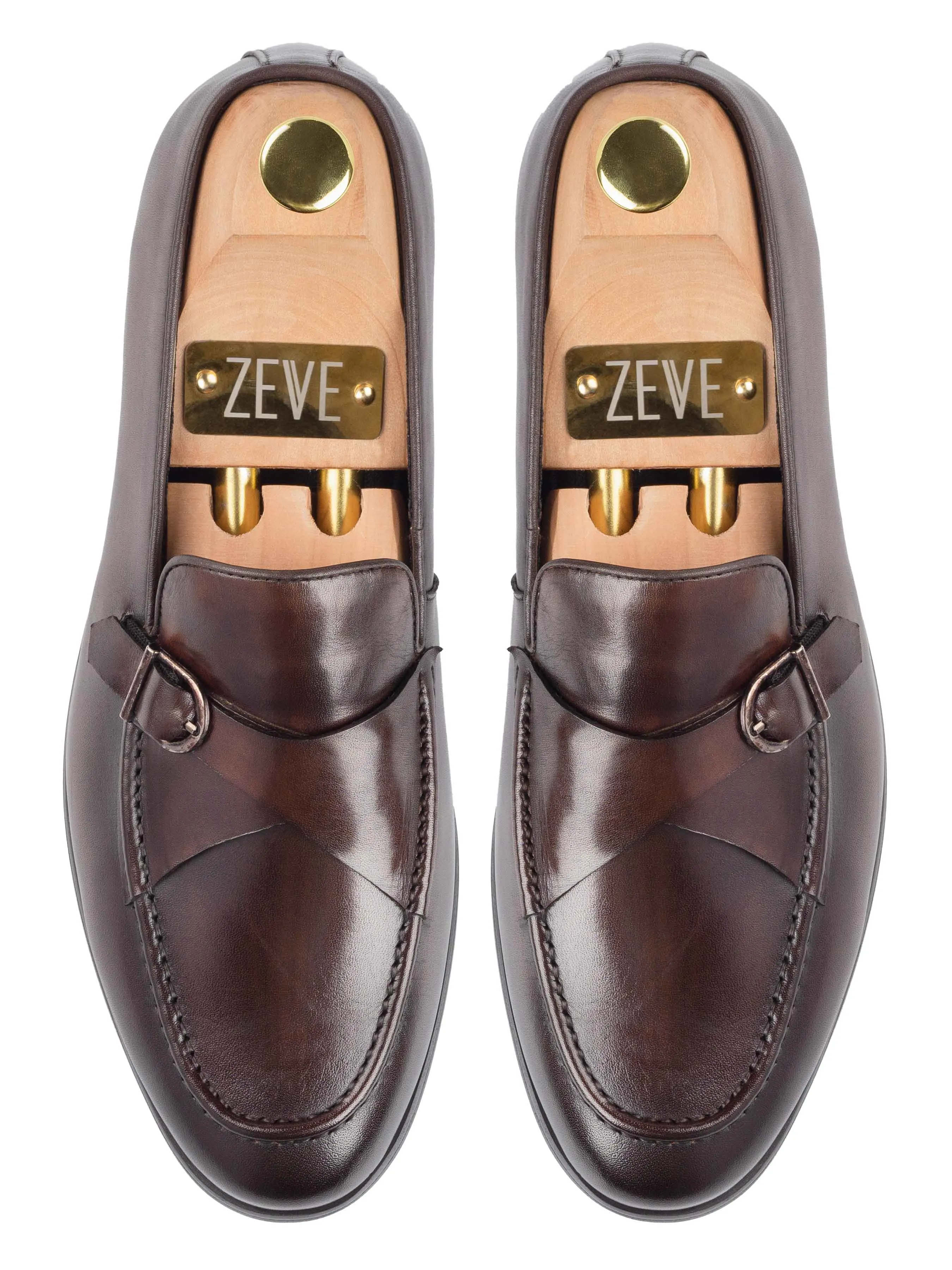 Leo Duo Strap Loafer - Coffee (Hand Painted Patina) Penny Loafers Walk Clear