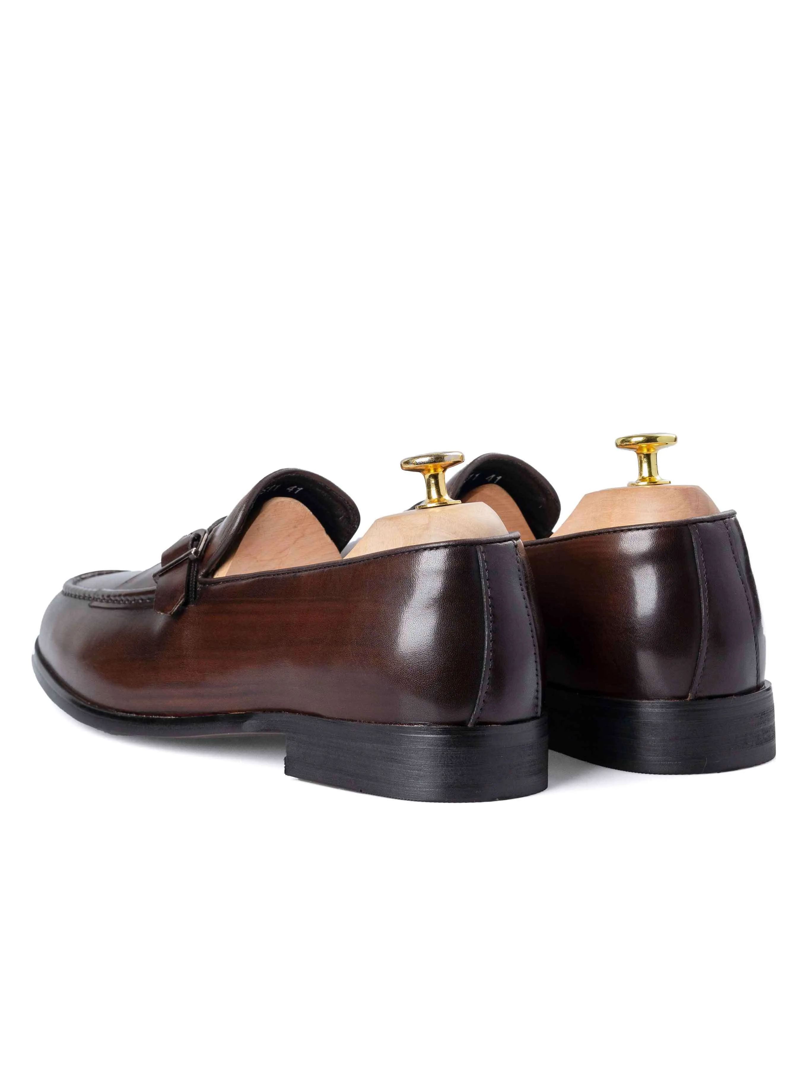 Leo Duo Strap Loafer - Coffee (Hand Painted Patina) Breathable fabric Non Slip