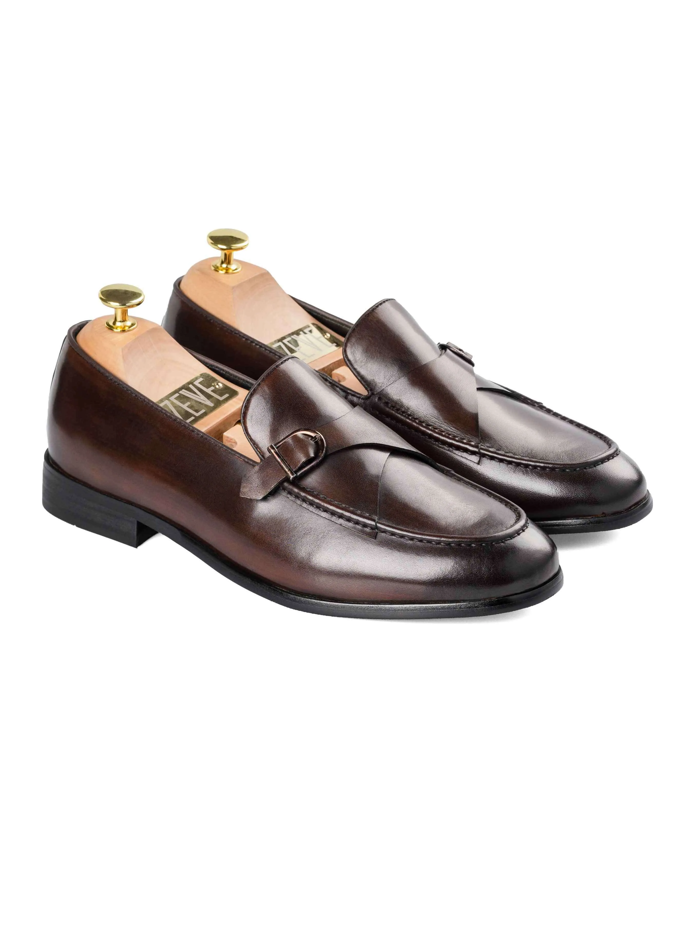 Adjustable Strap Leo Duo Strap Loafer - Coffee (Hand Painted Patina)