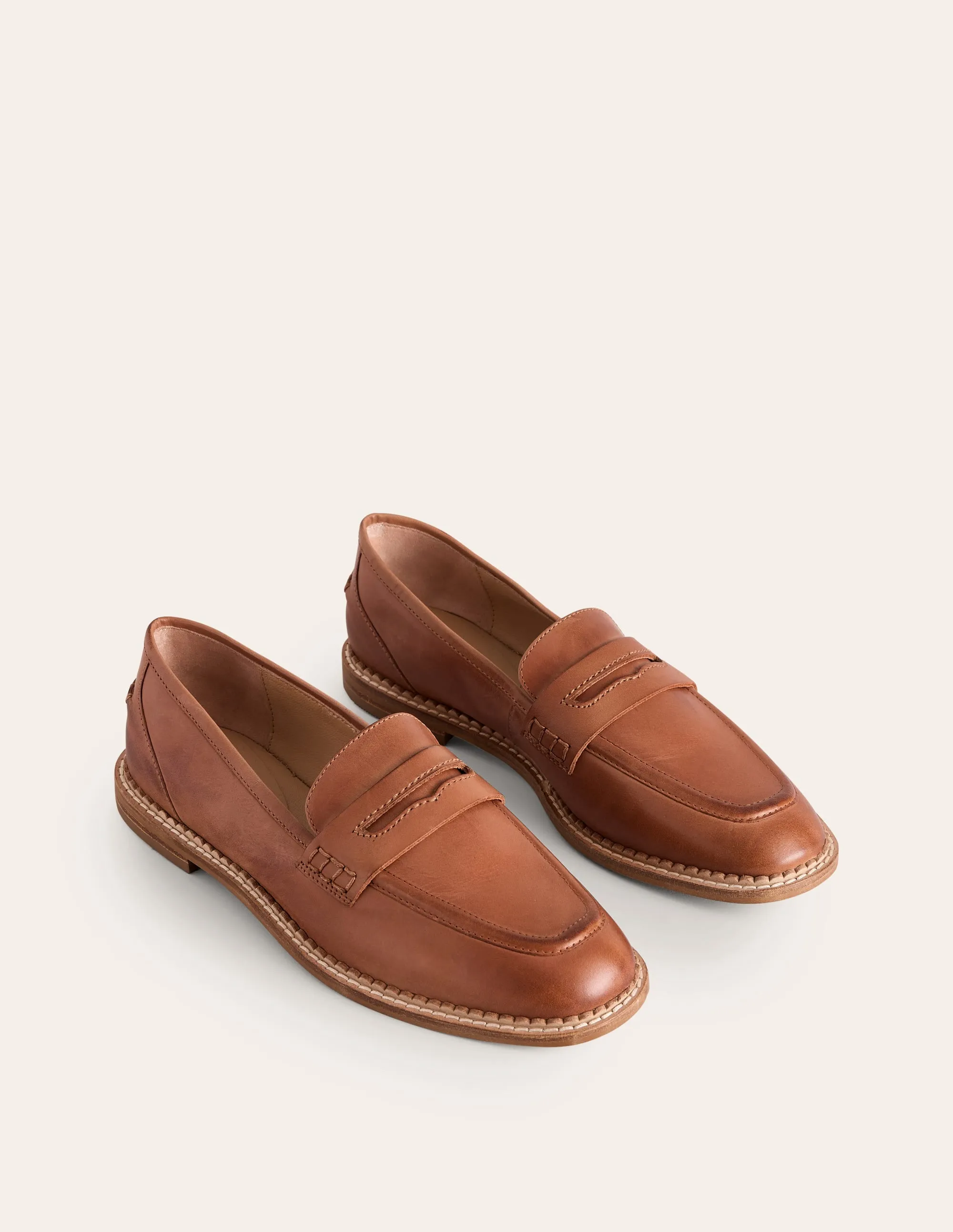 Nya Penny Loafers-Tan Burnished Leather Step Smooth Air Motion