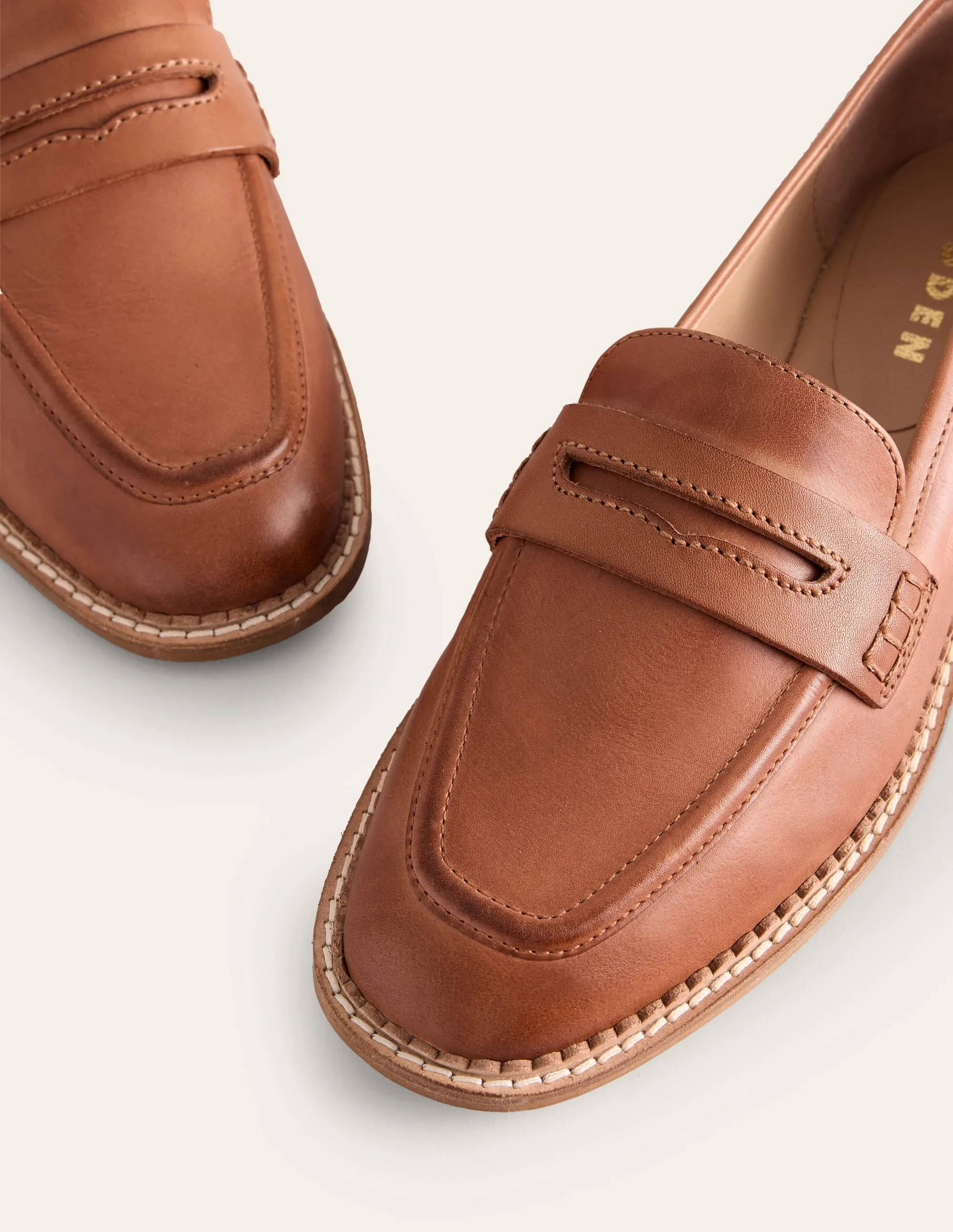Path Safe Square Toe Nya Penny Loafers-Tan Burnished Leather