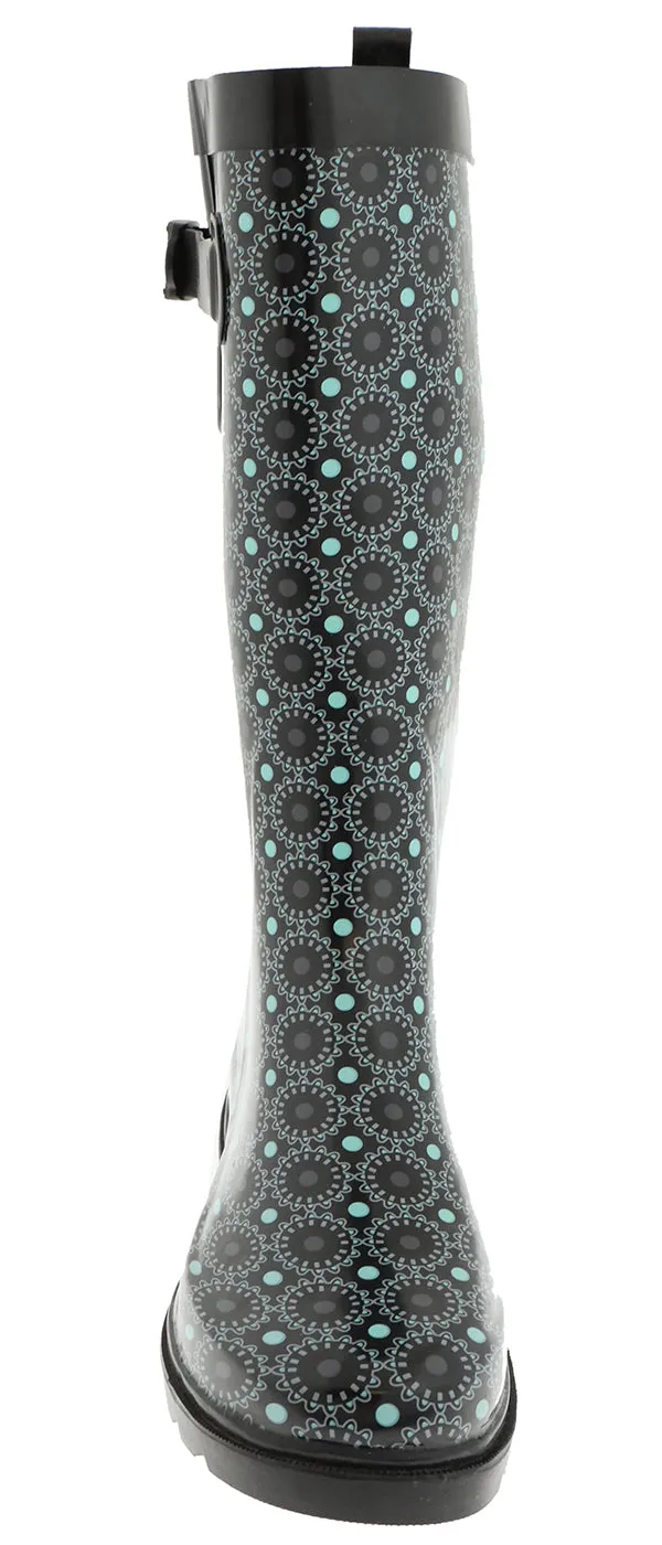 Ladies Dials and Dots Tall Rubber Rain Boot Multi Purpose Waterproof Style