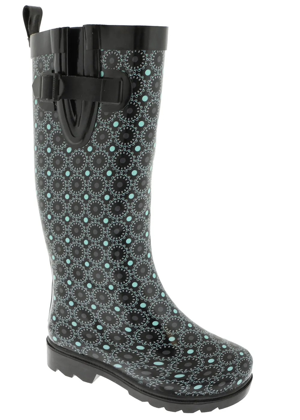 Instant Style Ladies Dials and Dots Tall Rubber Rain Boot