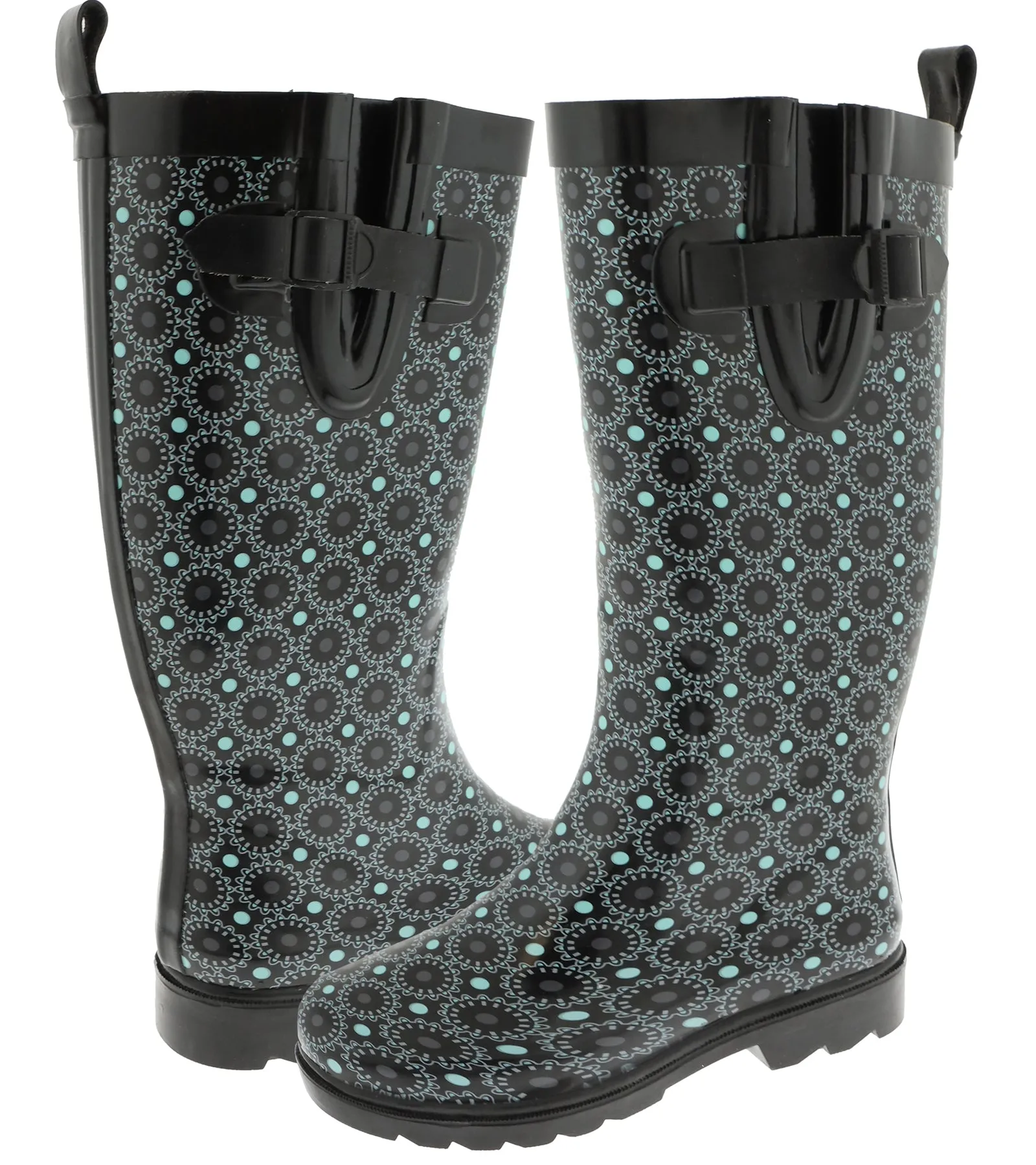 Ladies Dials and Dots Tall Rubber Rain Boot Heavy Duty Gear