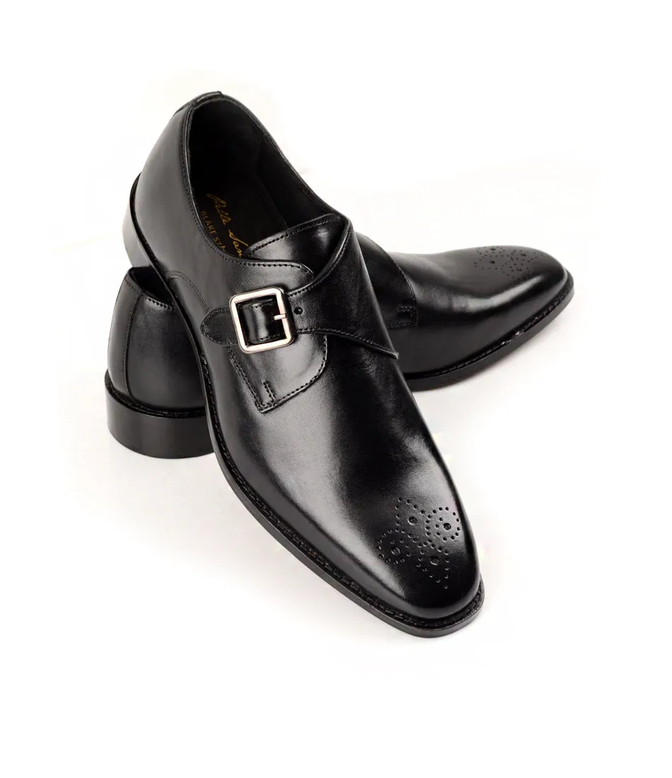 Medallion Toe Single Monk - Black Contemporary Look