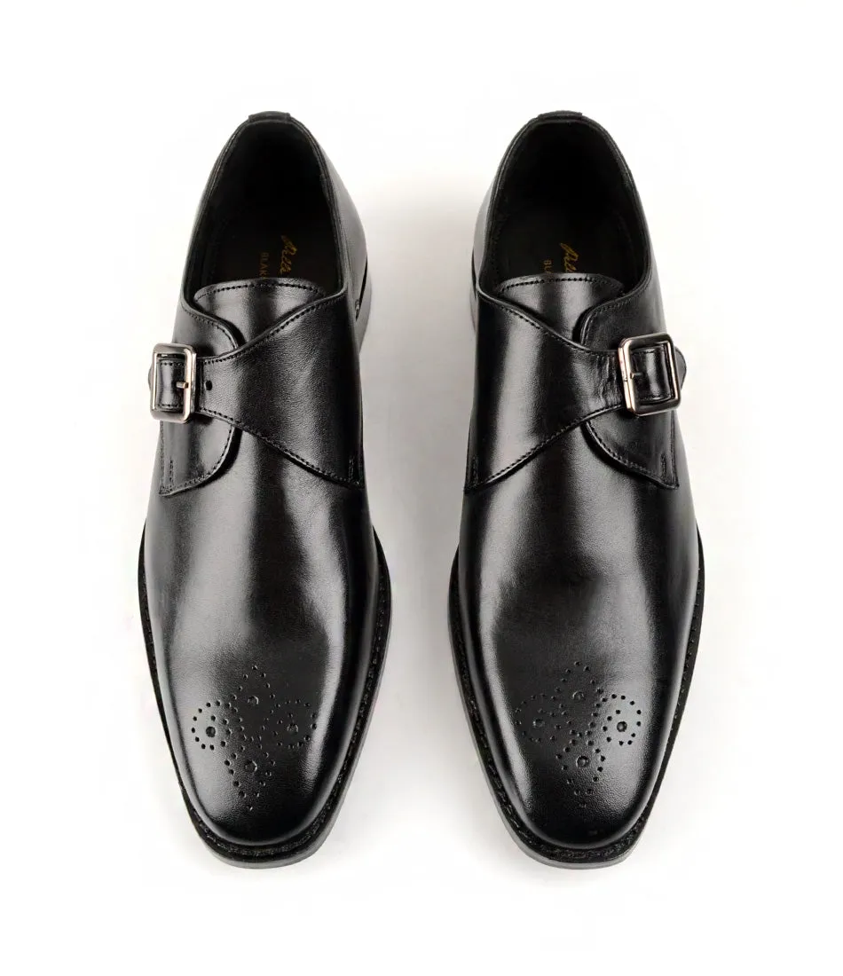 Edge Pace Modern Design Medallion Toe Single Monk - Black