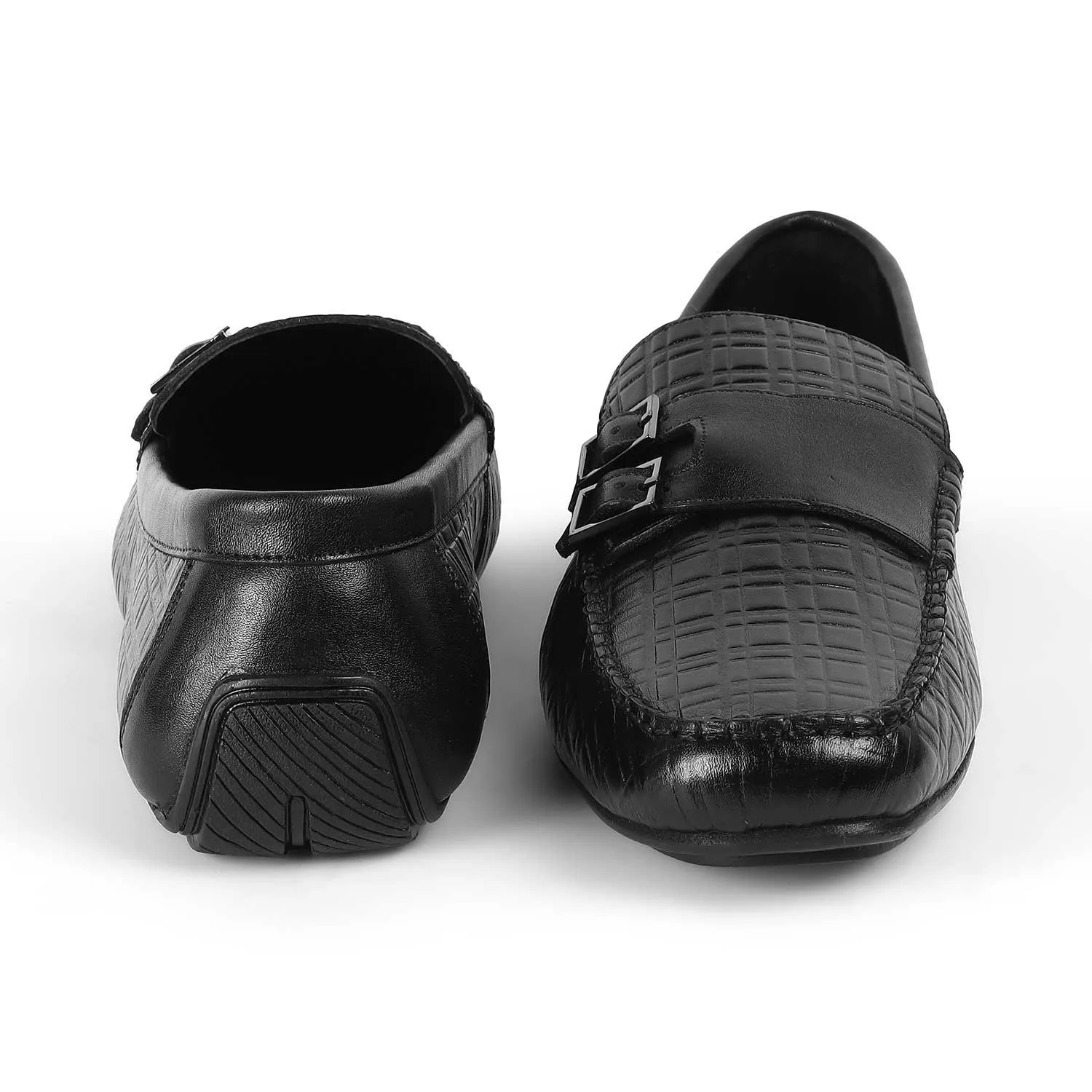 Tresmode Robert Black Men's Double Monk Shoes Sharp Cut Flat Sole