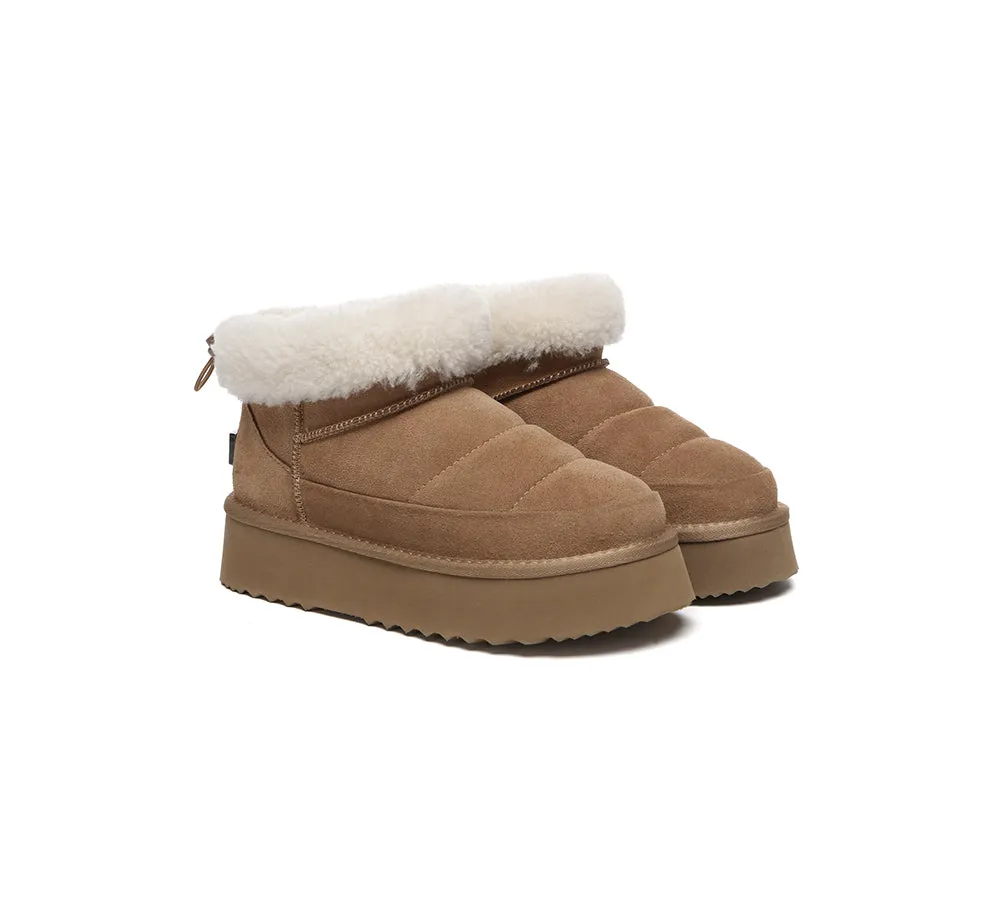 UGG EVERAU? UGG Boots Women Sheepskin Wool Drawstring Platform Payton Snowstorm Protection