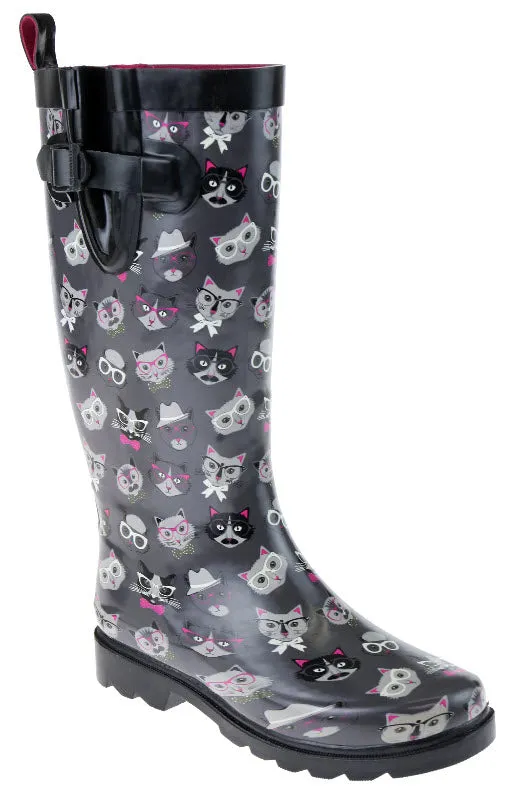 All Day Wear Protection Fashion boots Ladies Cool Cats Tall Rubber Rain Boot