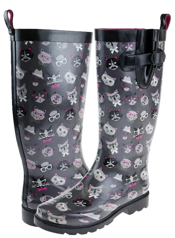 Winter Proof Boots Fashion Forward Ladies Cool Cats Tall Rubber Rain Boot