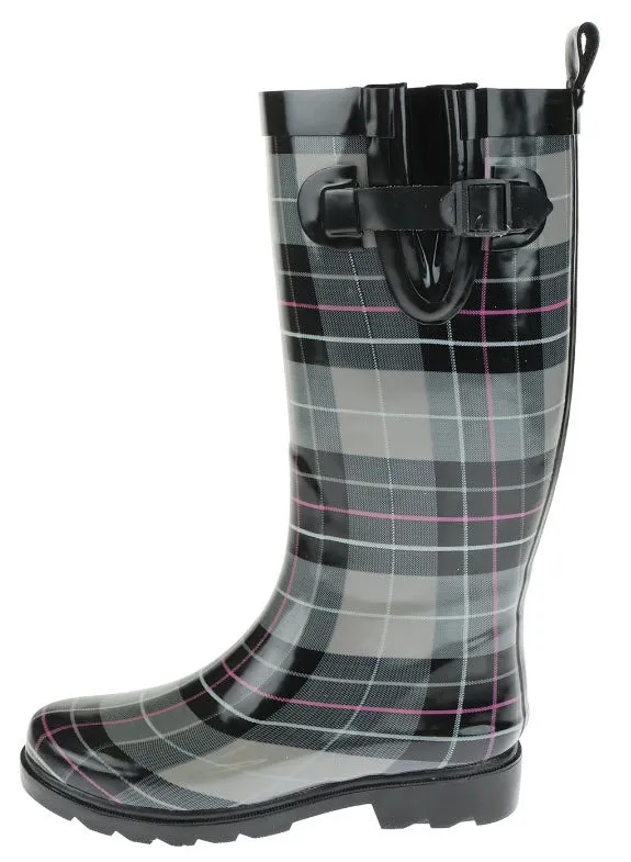 Ladies Check Printed Tall Rubber Rain Boot Fast Dry Comfort Step
