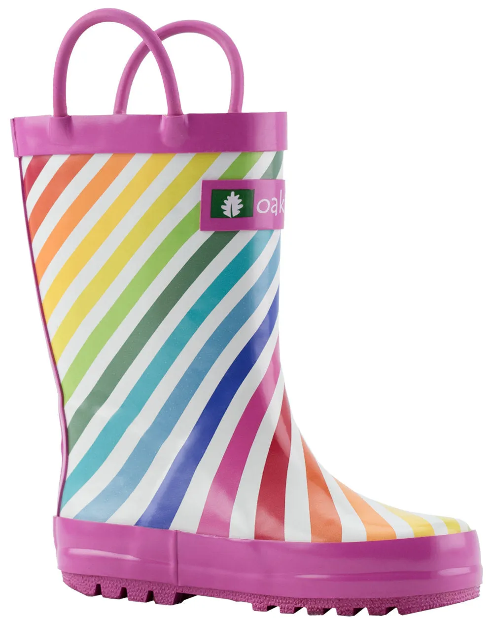 Water Guard Storm Comfort Rainbow Stripes Loop Handle Rubber Rain Boots