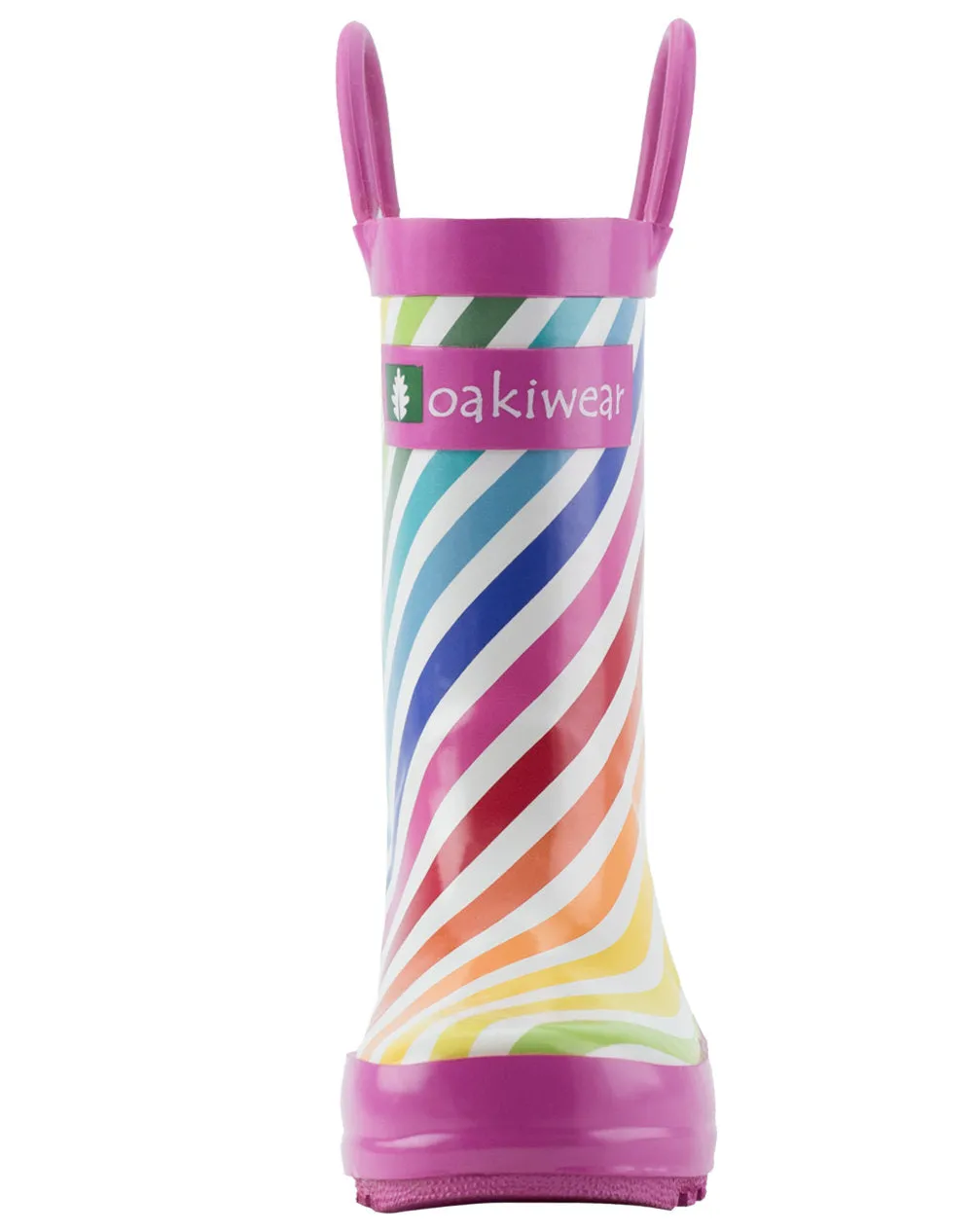 Chilly Day Boots Walk Safe Rainbow Stripes Loop Handle Rubber Rain Boots