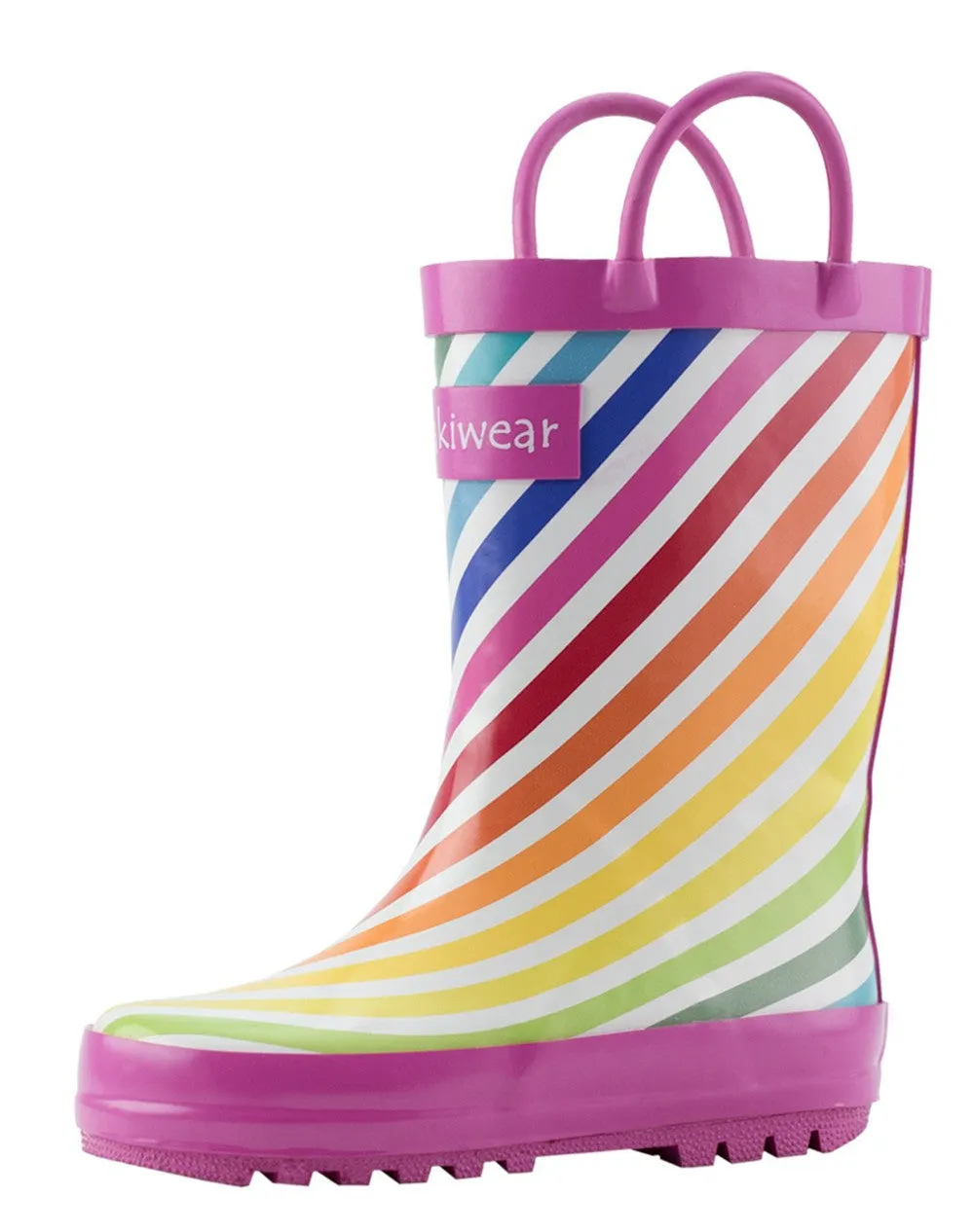 Winter Weather Protection Rainbow Stripes Loop Handle Rubber Rain Boots