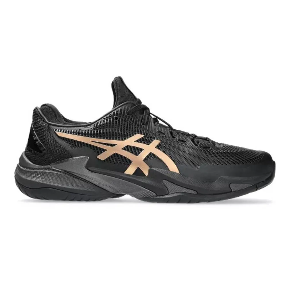 Stylish Design Smooth Walk Asics Court FF 3 Novak Night Energy Men's Tennis Shoe (Black/Prism Gold)